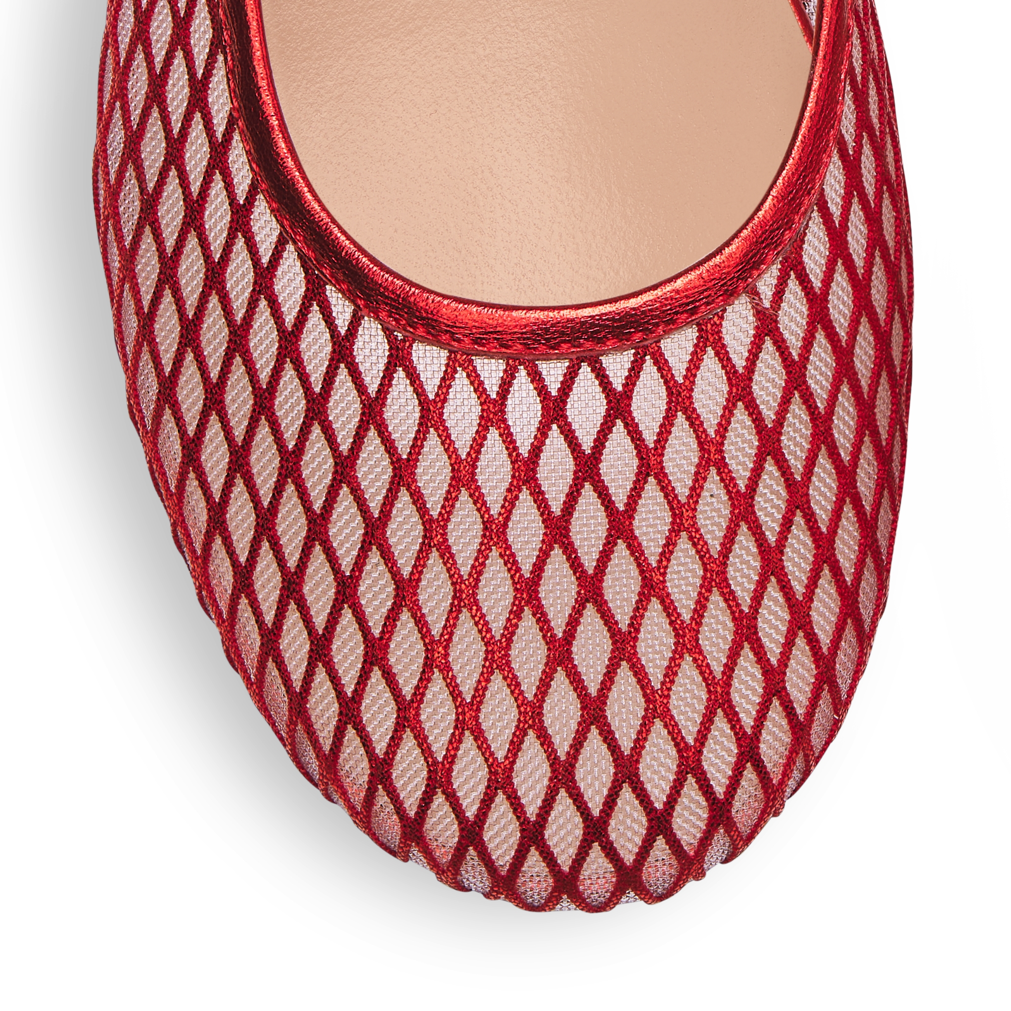 Kids' Ballet Flat Red Laminated Lambskin and Ivory Tulle E09
