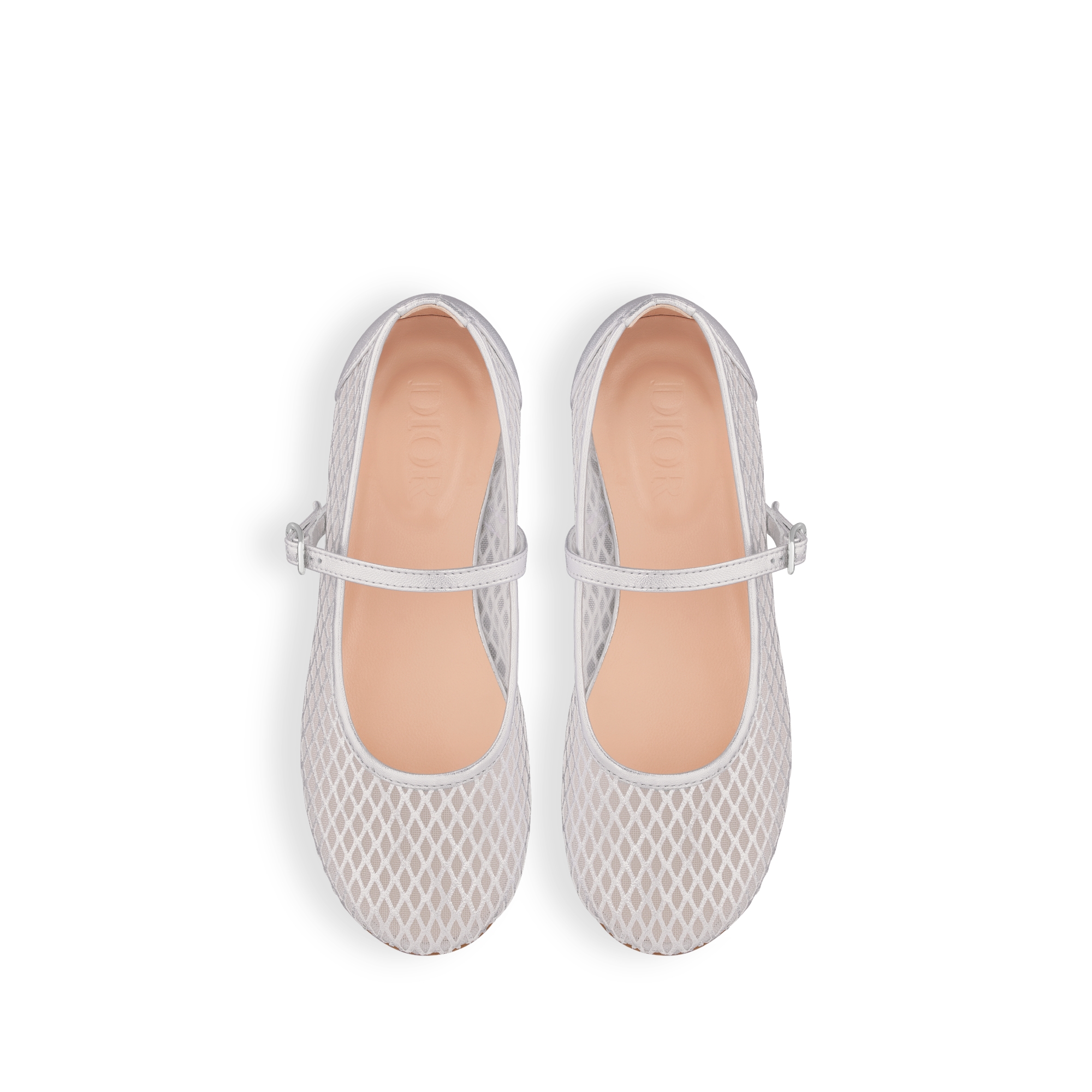 Ballerina voor kinderen Zilverkleurig soepel lamsleer en ivoorkleurige tule E06