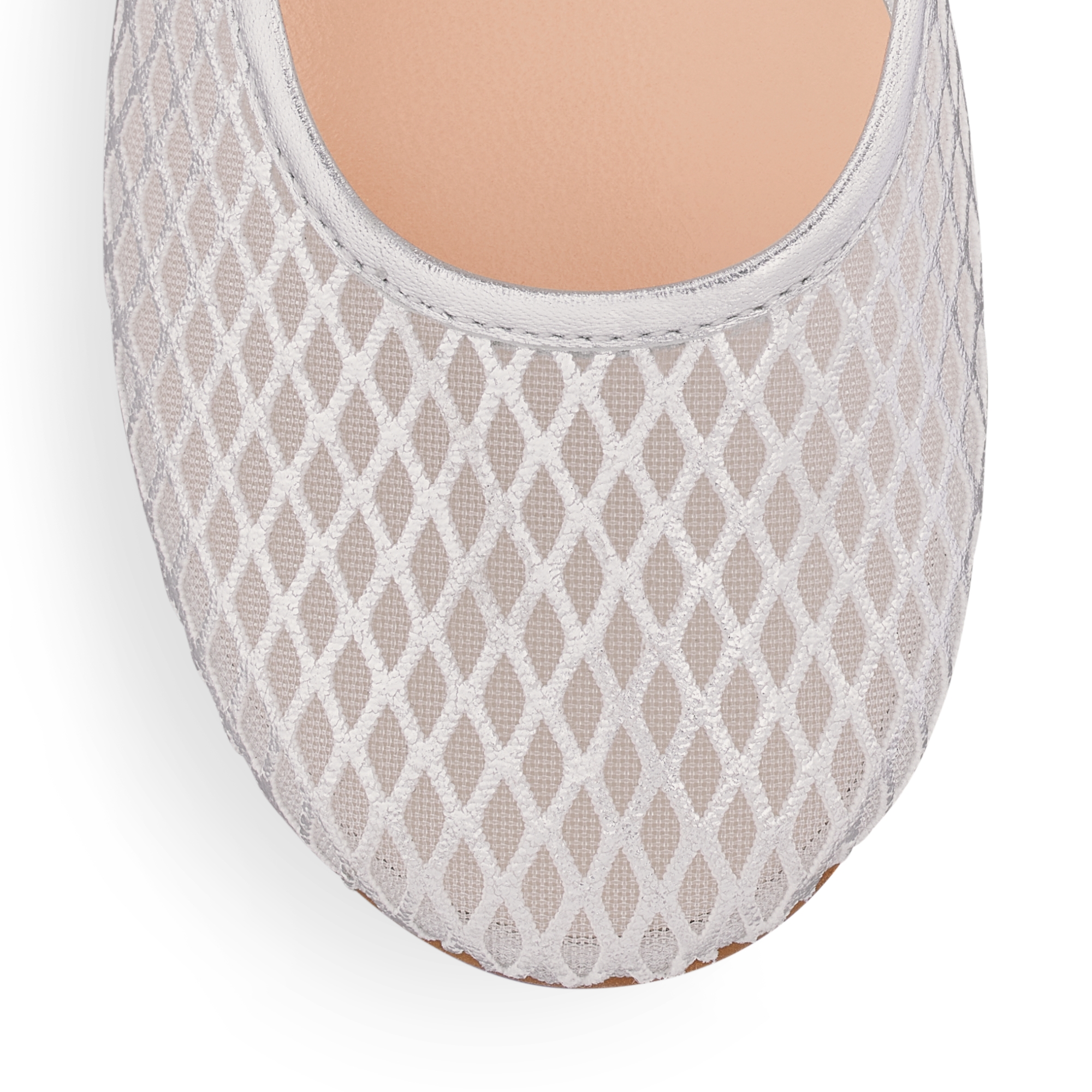 Ballerina voor kinderen Zilverkleurig soepel lamsleer en ivoorkleurige tule E09