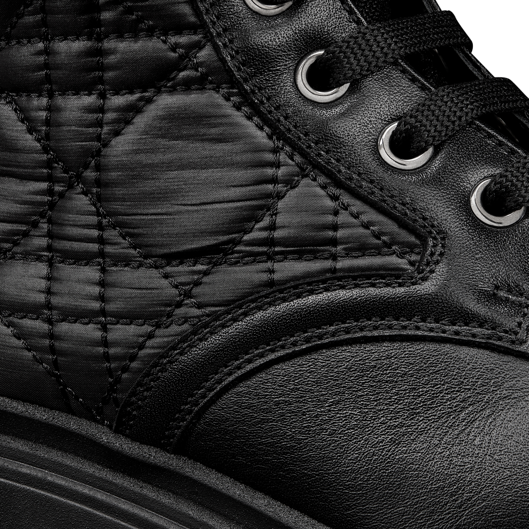 Kids' Ankle Boot Black Calfskin, Cannage Technical Fabric and Faux Fur E09