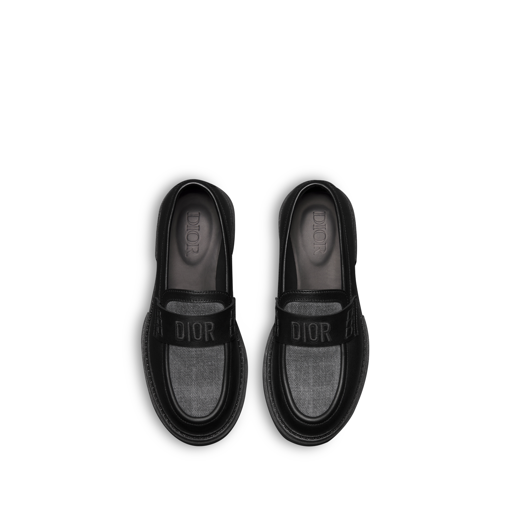 Loafer für Kinder Kalbsleder in Schwarz und karierter Baumwolldenim in Grau E06