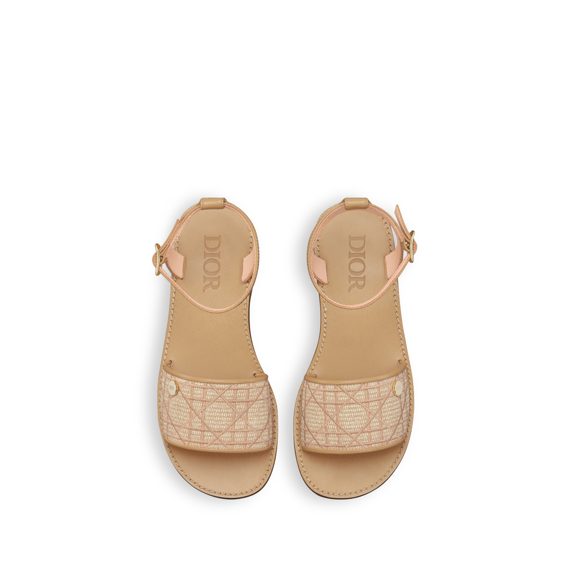 Sandalia Dior Kids Lona natural con efecto rafia y piel de becerro beige E06
