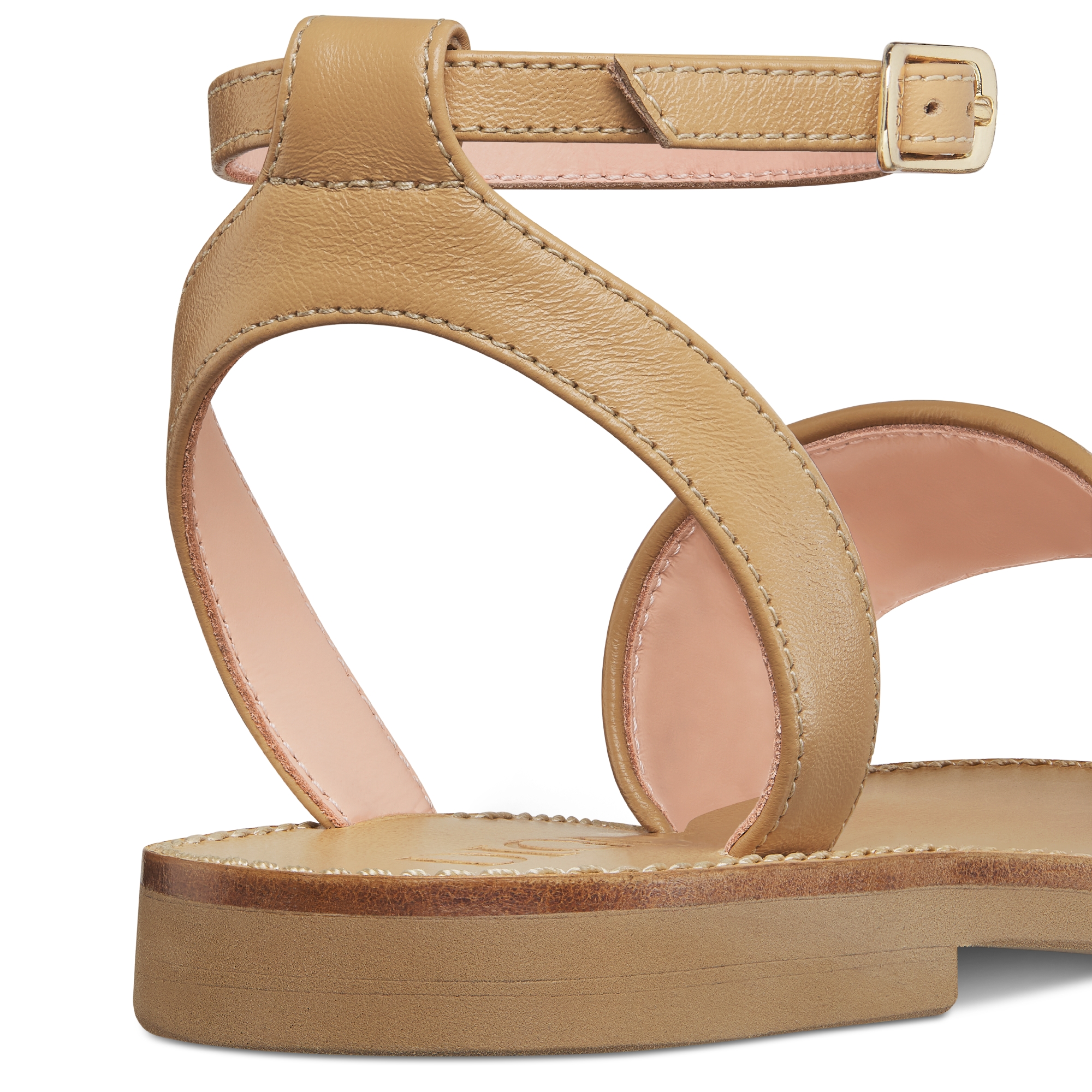 Kids' Sandal Natural Raffia-Effect Canvas and Beige Calfskin E09
