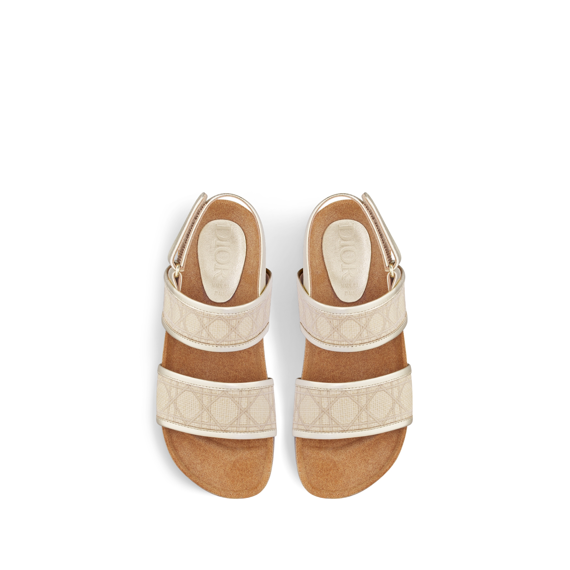 Sandale für Kinder Cannage Canvas mit Raffiabastoptik in Naturfarbe und Kalbsleder in Goldfarbe E06