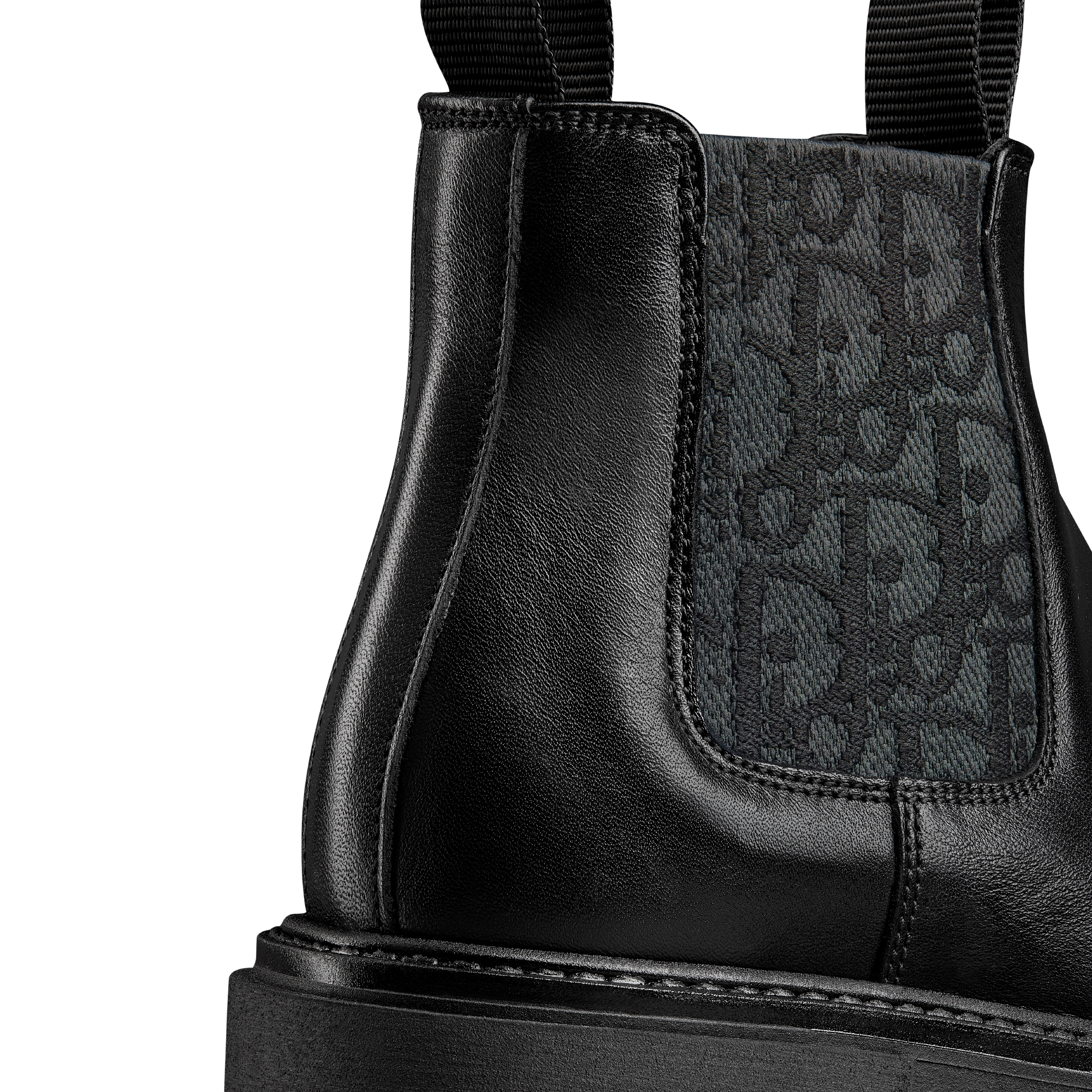 Bottine Chelsea enfant Cuir de veau et toile jacquard Dior Oblique noirs E09