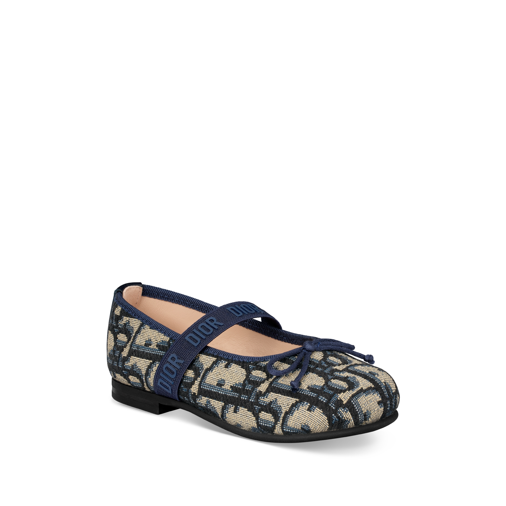Baby Ballet Flat Beige and Blue Dior Oblique Cotton Jacquard E03