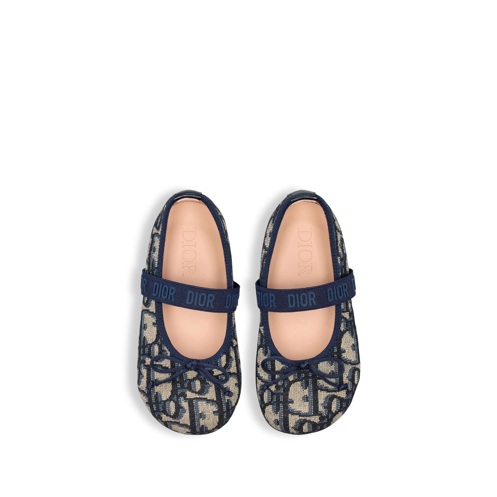 Baby Ballet Flat Beige and Blue Dior Oblique Cotton Jacquard E06