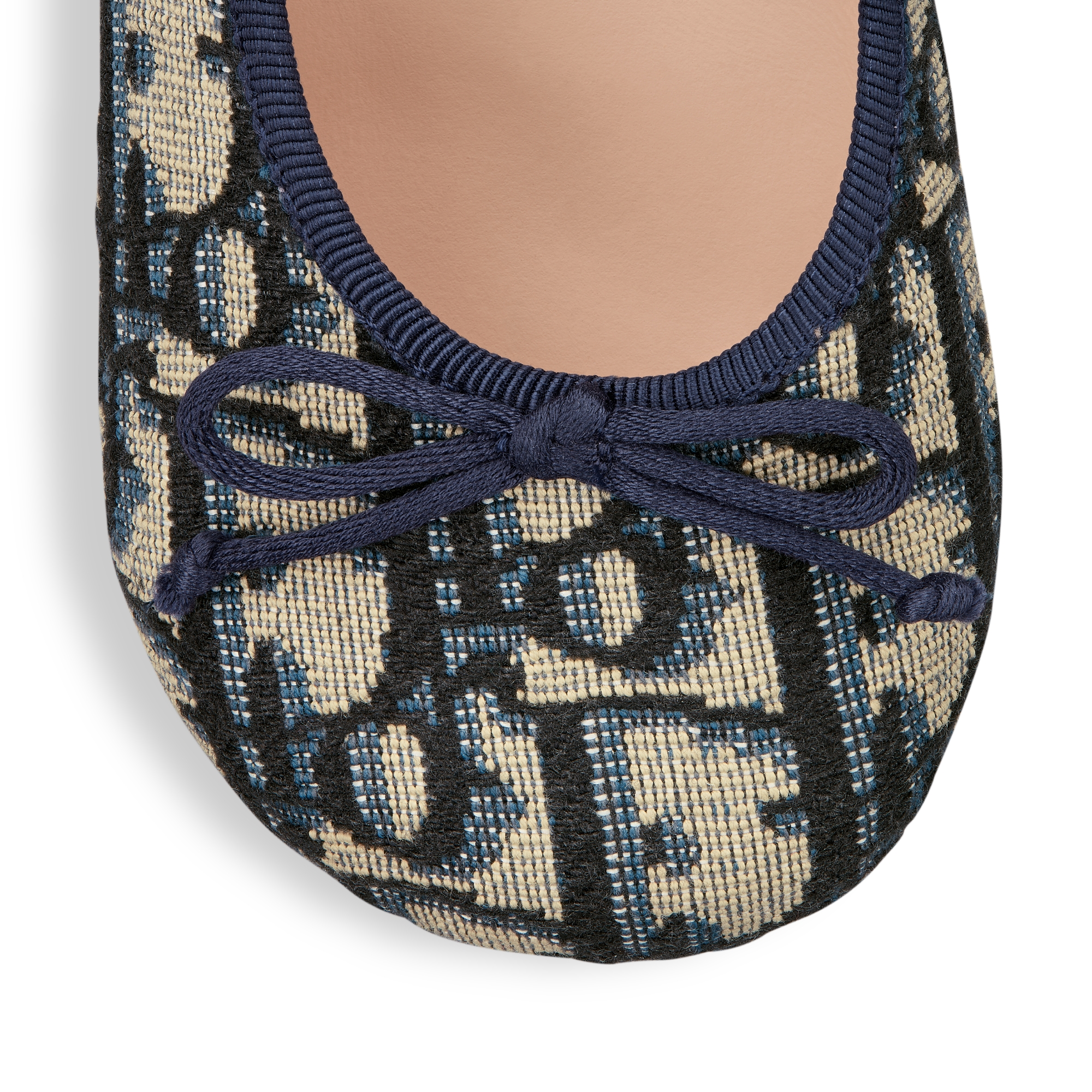 Baby Ballet Flat Beige and Blue Dior Oblique Cotton Jacquard E09