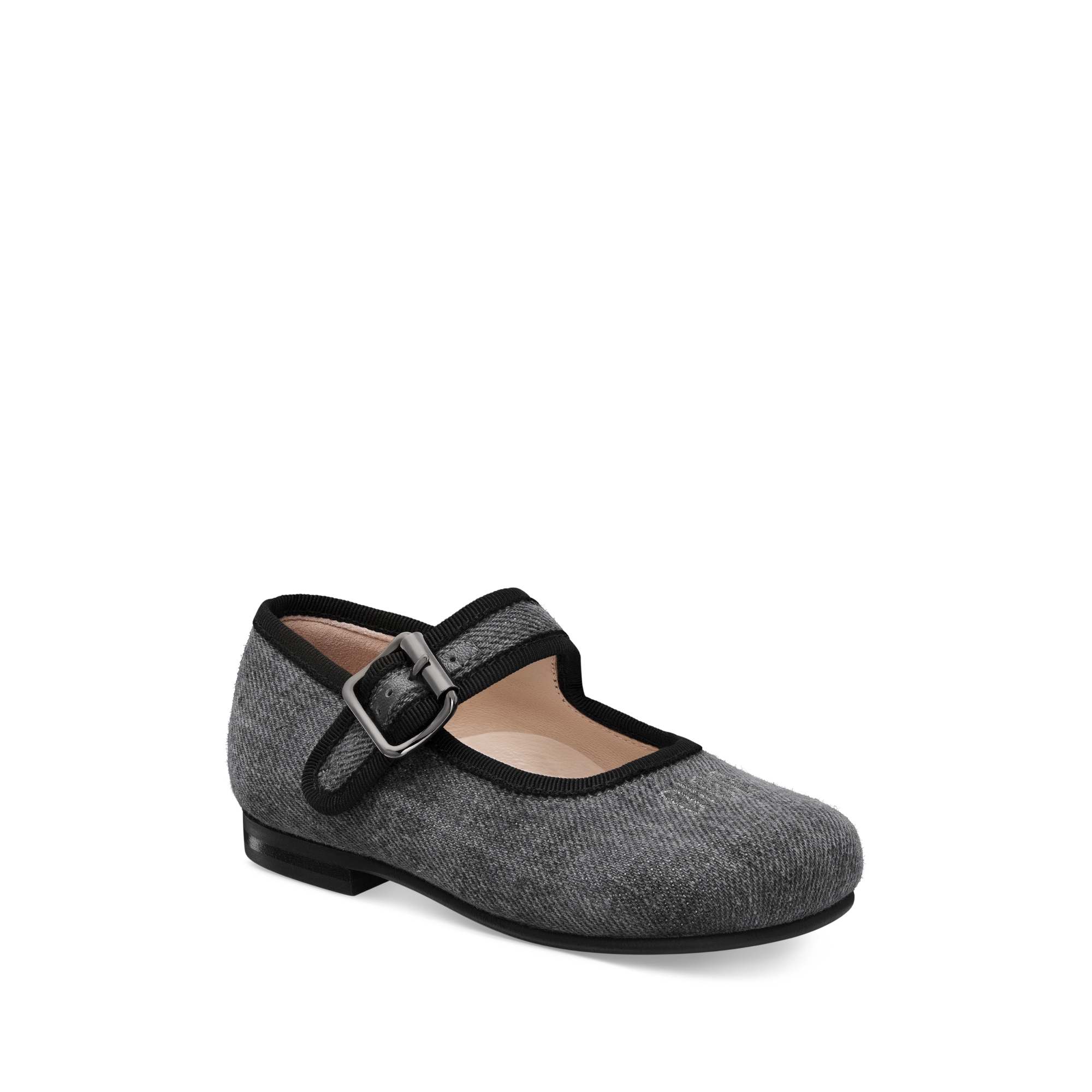 Baby Ballet Flat Gray Checkered Cotton Denim E03