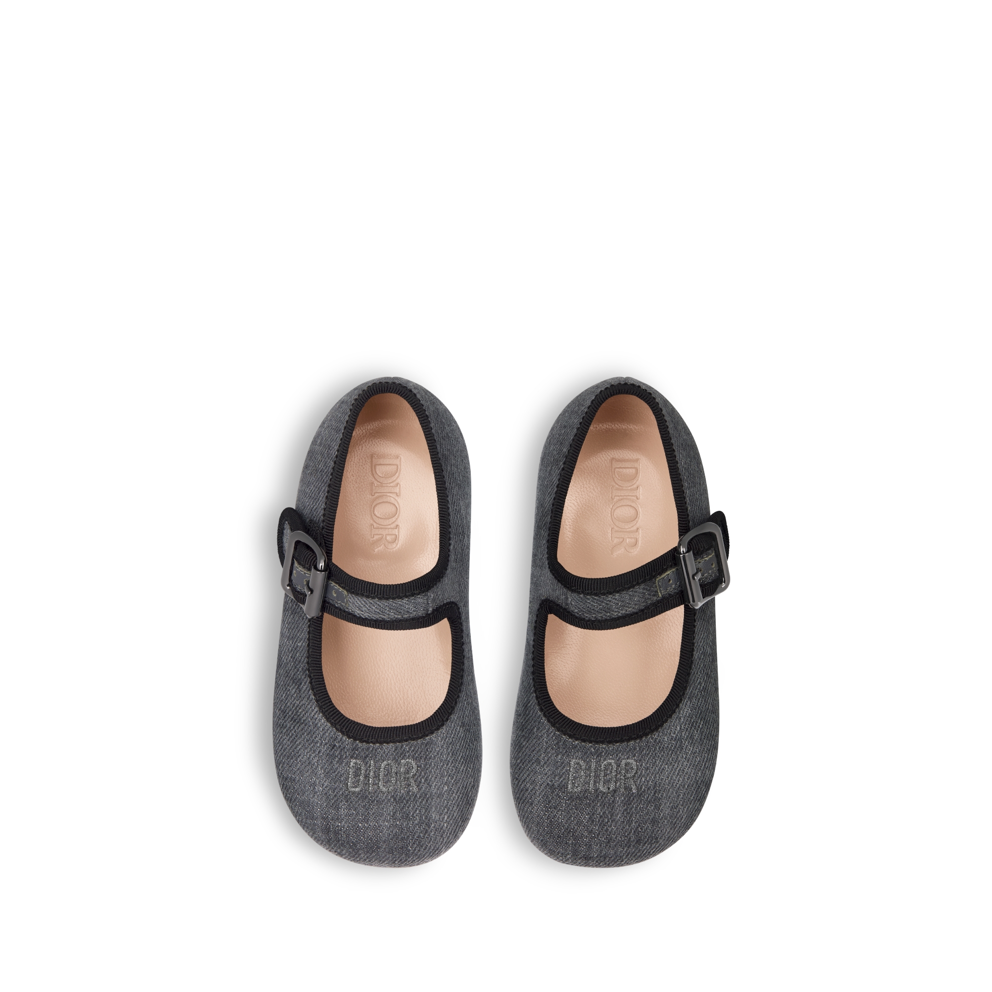 Baby Ballet Flat Gray Checkered Cotton Denim E06