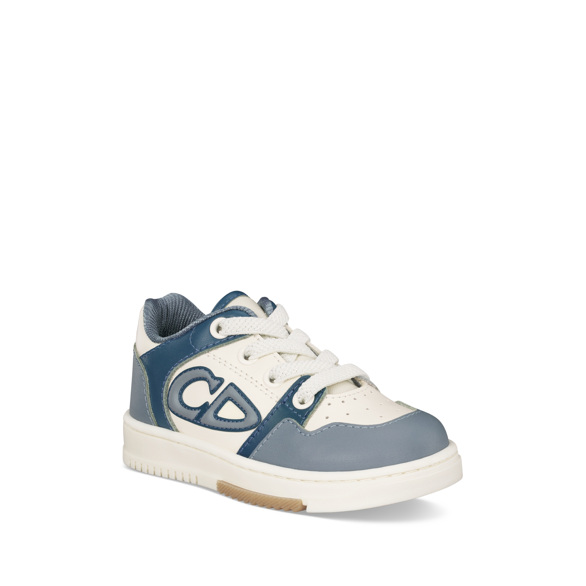 B57 Dribble Low Top Sneaker für Babys Glattes Kalbsleder in Cremeweiß, Blau und Hellblau E03