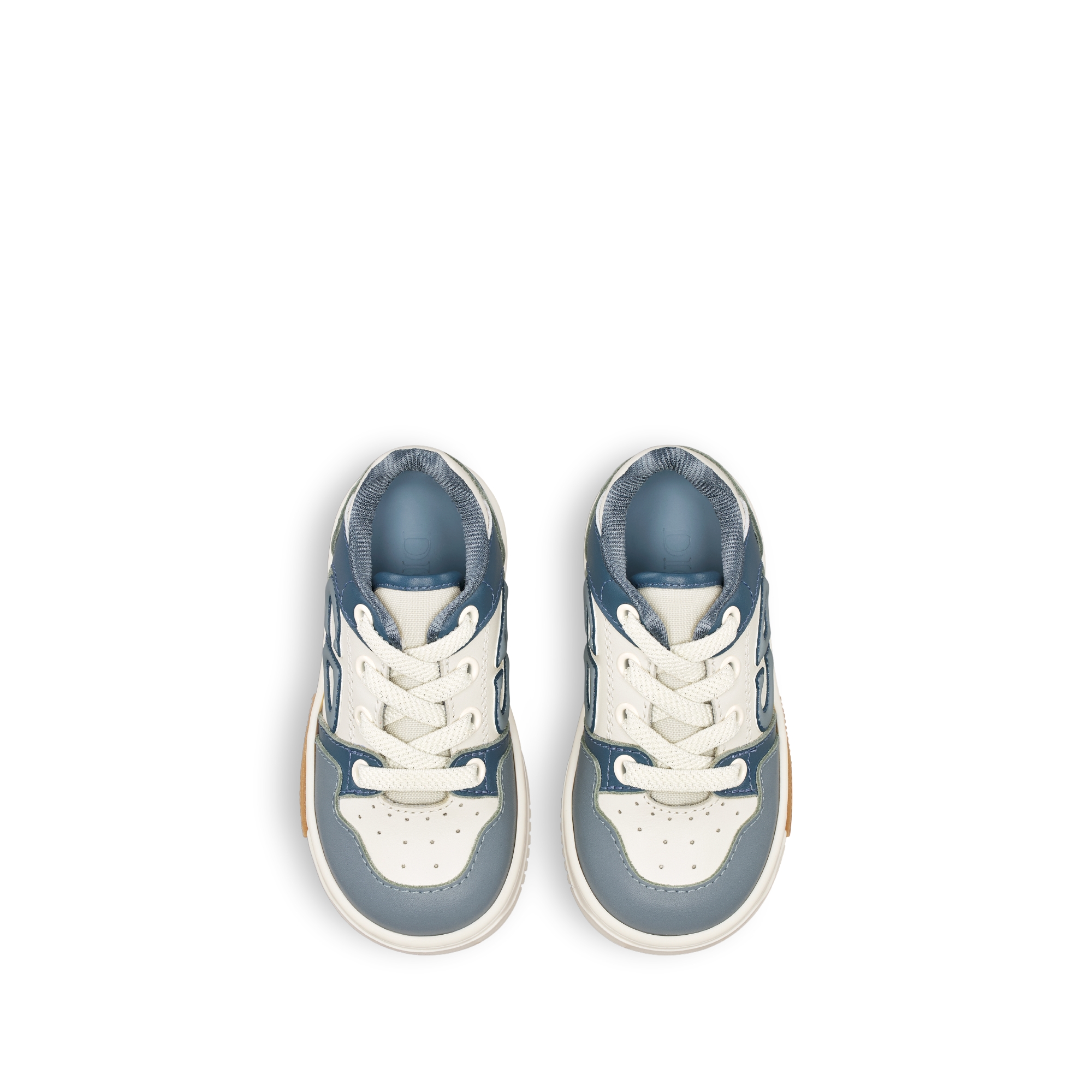 B57 Dribble Low Top Sneaker für Babys Glattes Kalbsleder in Cremeweiß, Blau und Hellblau E06