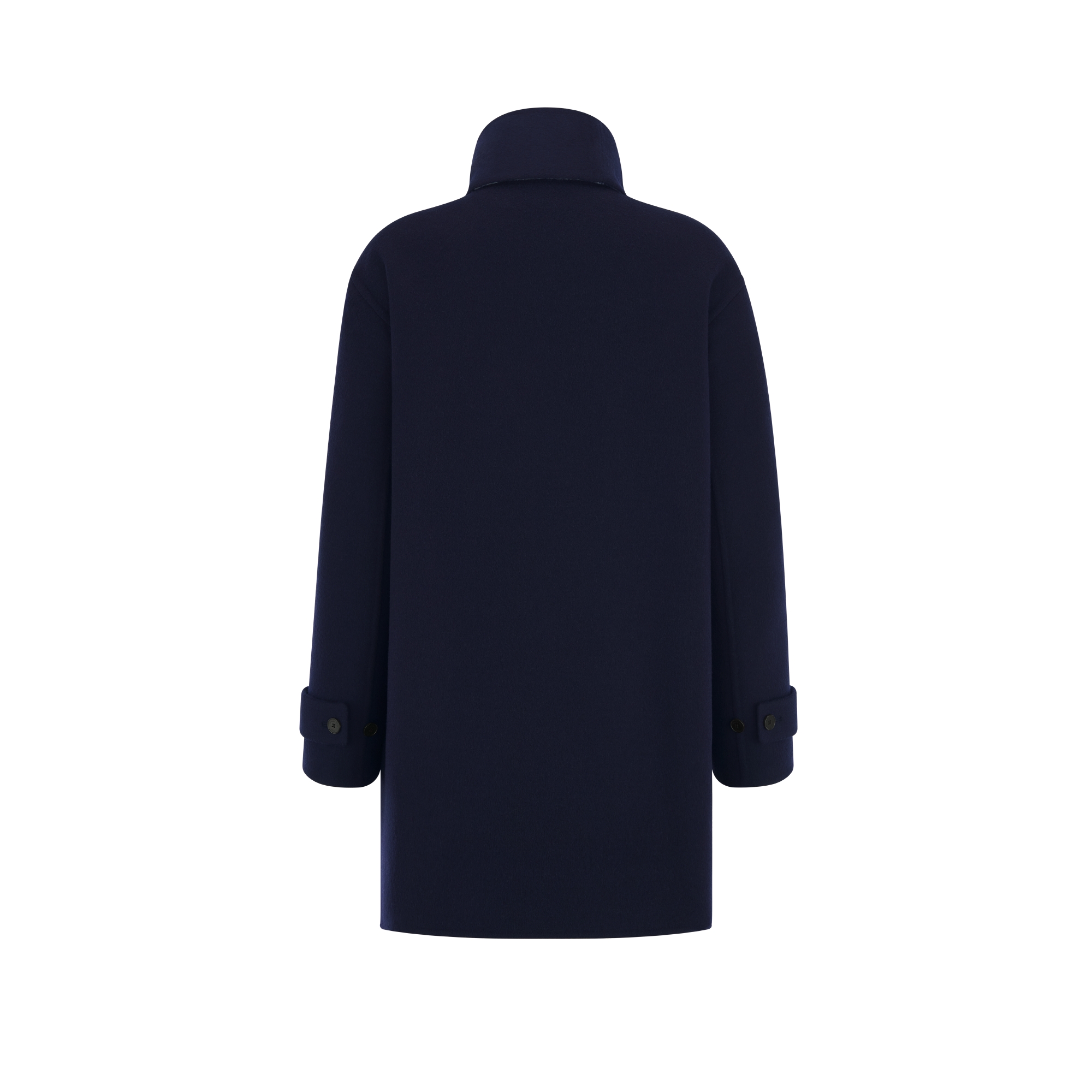 Coat with Scarf Collar Navy Blue Double-Sided Virgin Wool and Silk E08