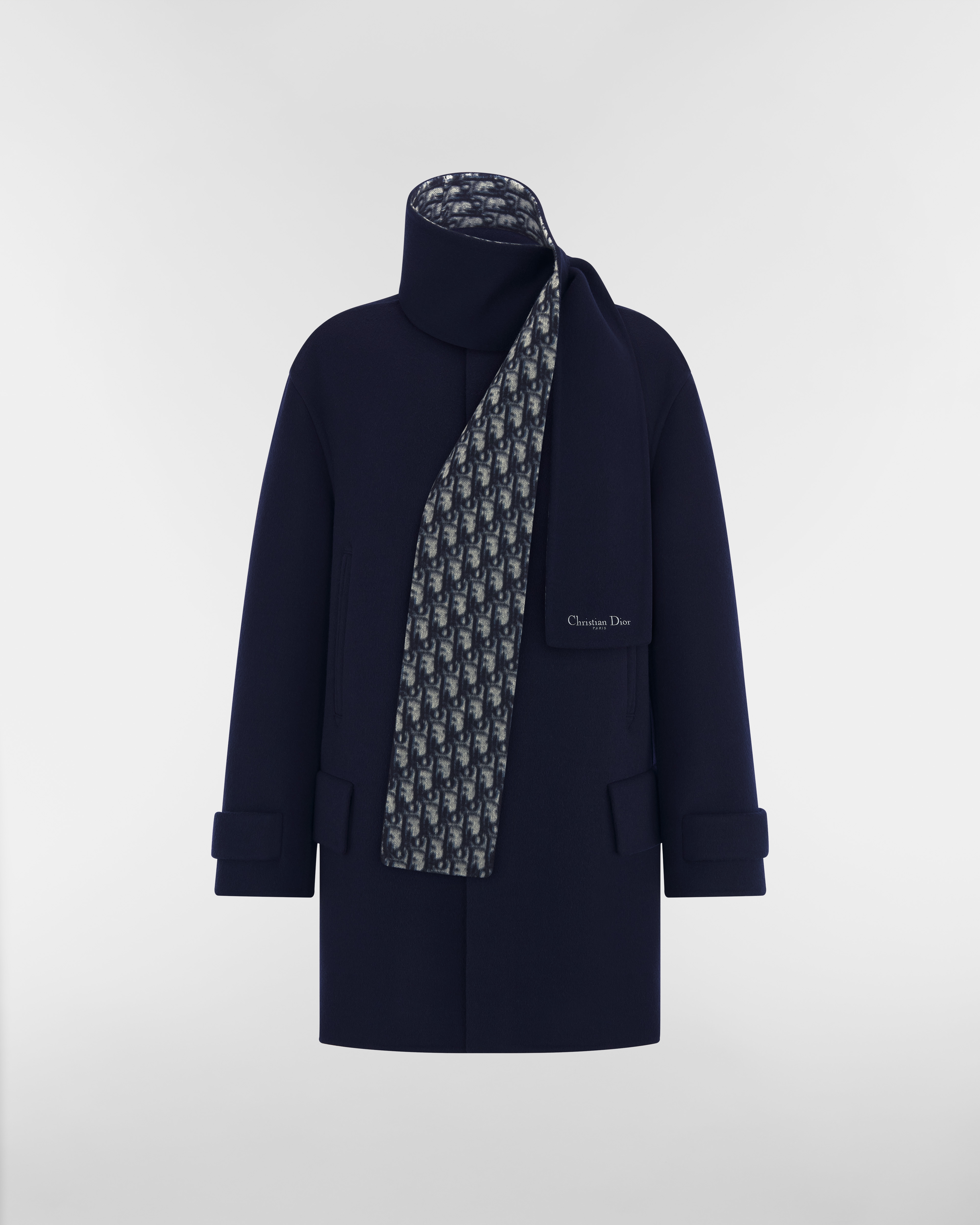 Cappotto con colletto a sciarpa Lana vergine e seta double face blu navy E01