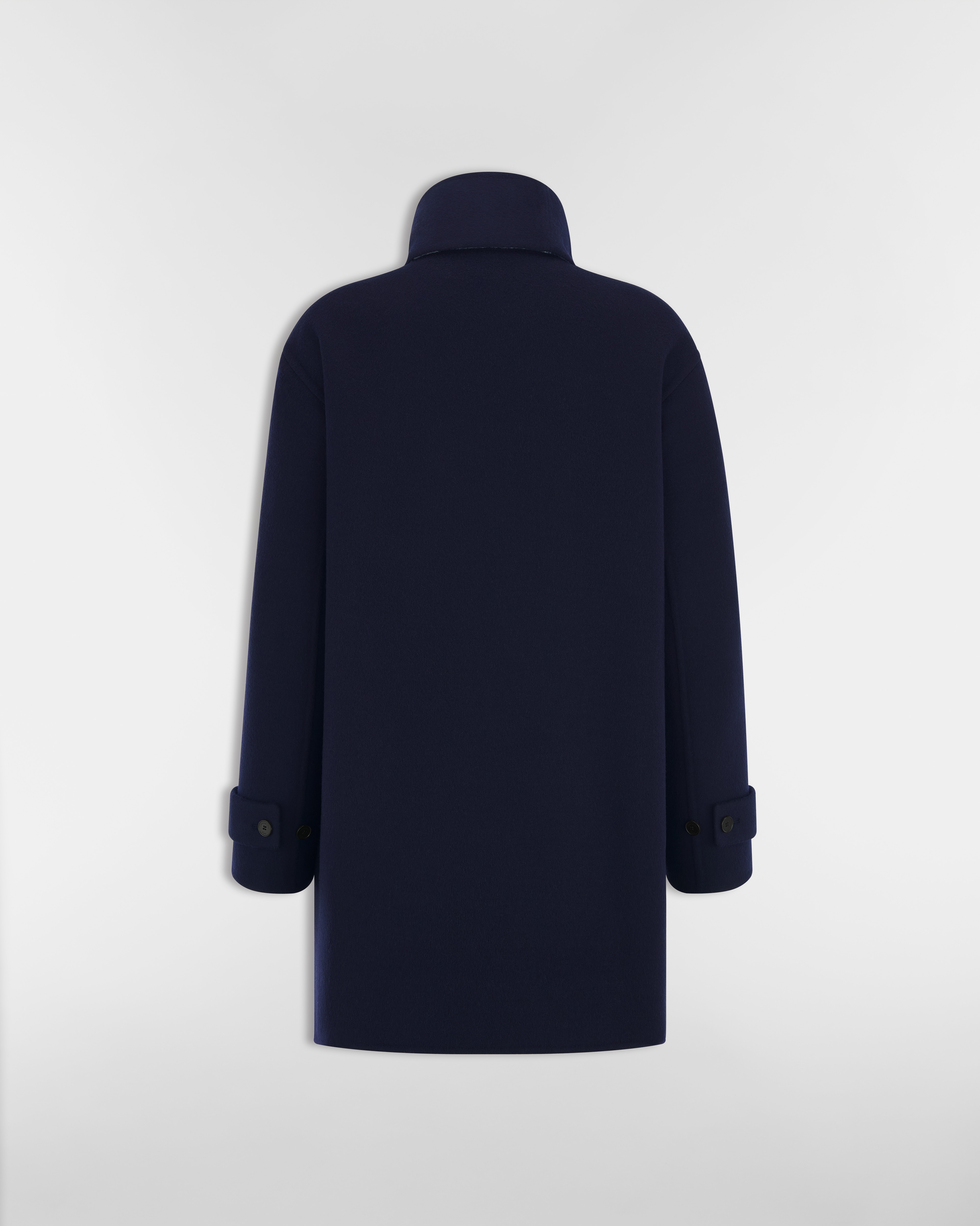 Cappotto con colletto a sciarpa Lana vergine e seta double face blu navy E08
