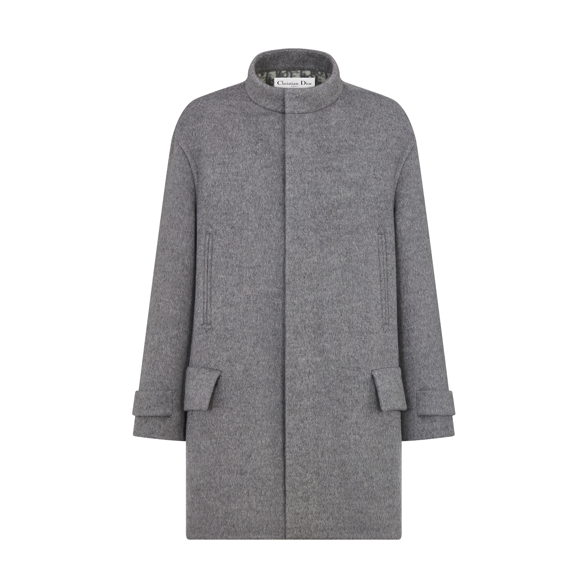 Peacoat with Scarf Collar Gray Virgin Wool and Silk E09