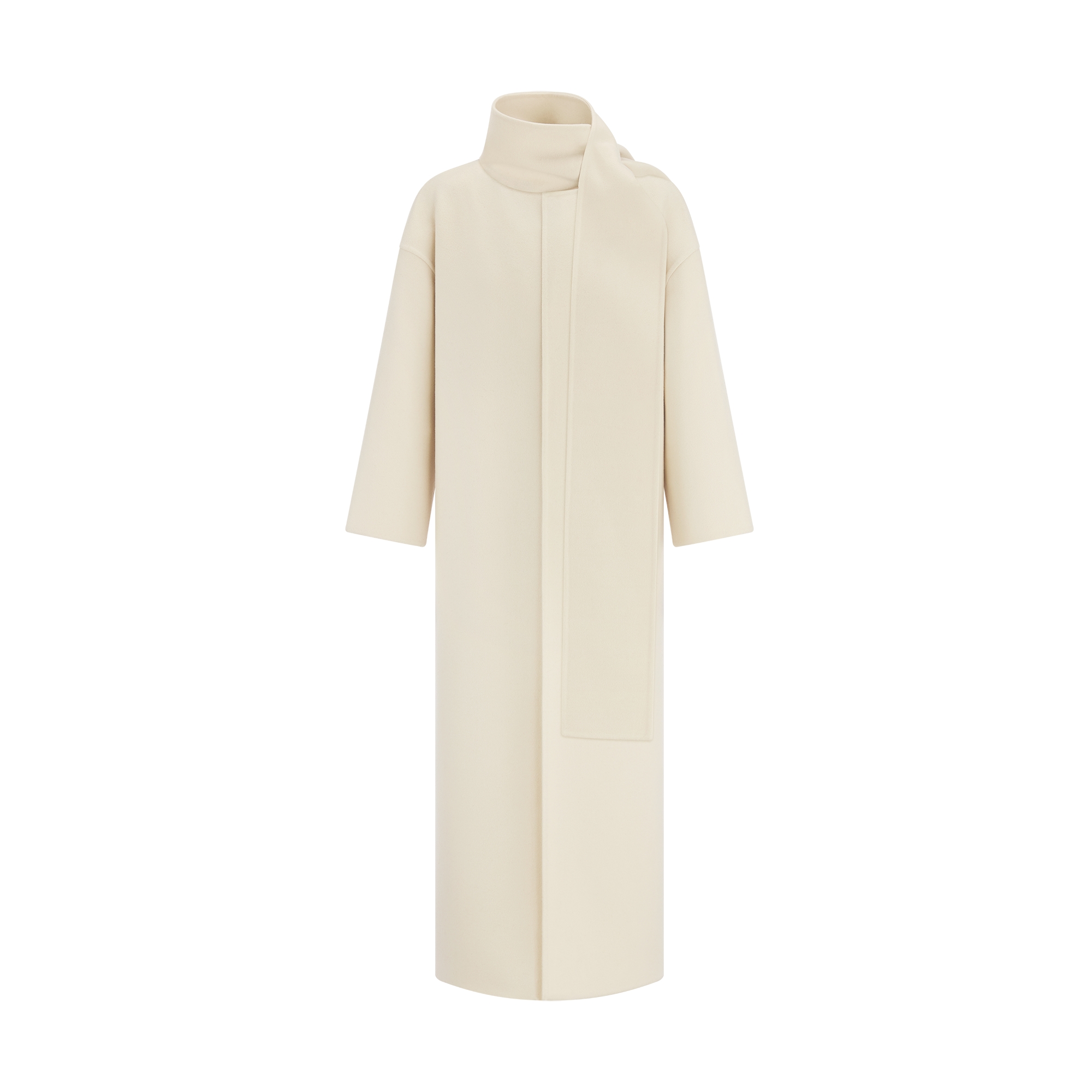 Coat with Scarf Collar Ecru Double-Sided Virgin Wool-Angora-Blend Felt E01