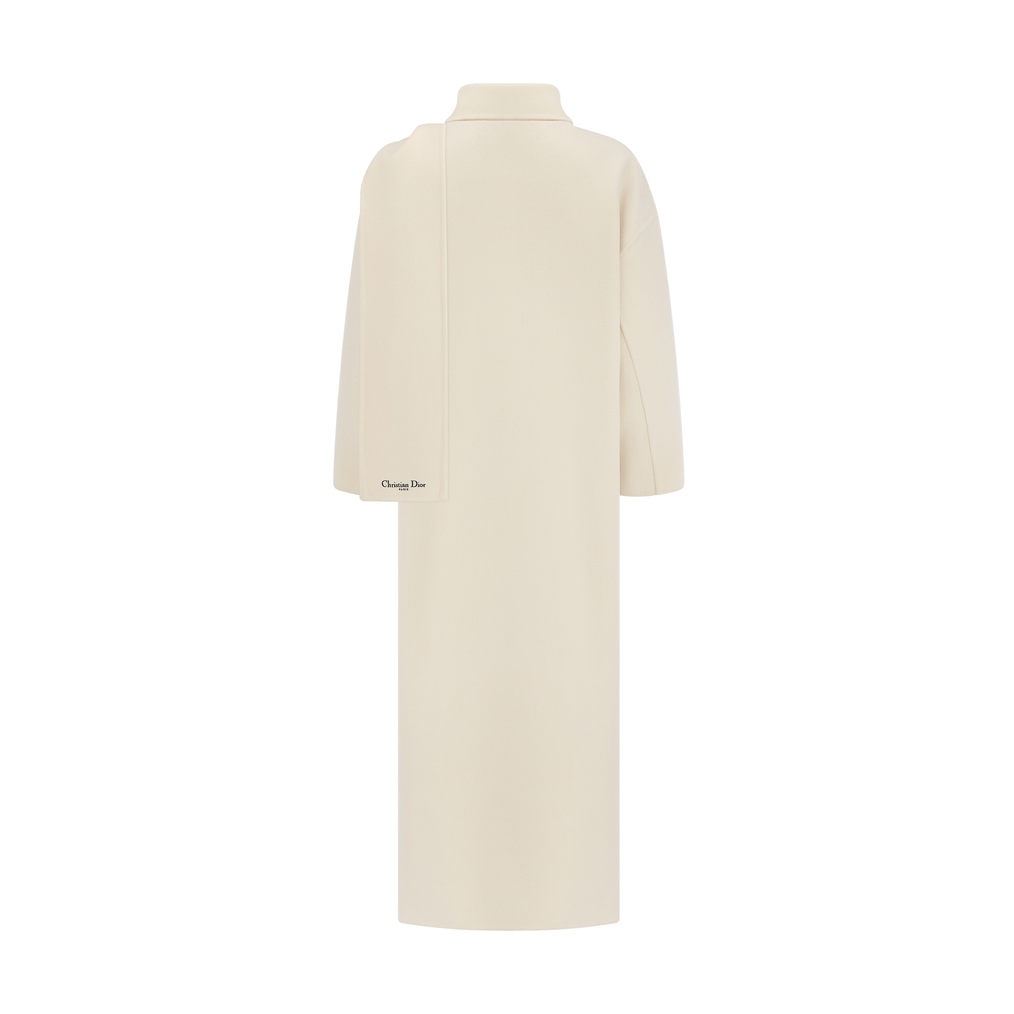 Coat with Scarf Collar Ecru Double-Sided Virgin Wool-Angora-Blend Felt E08