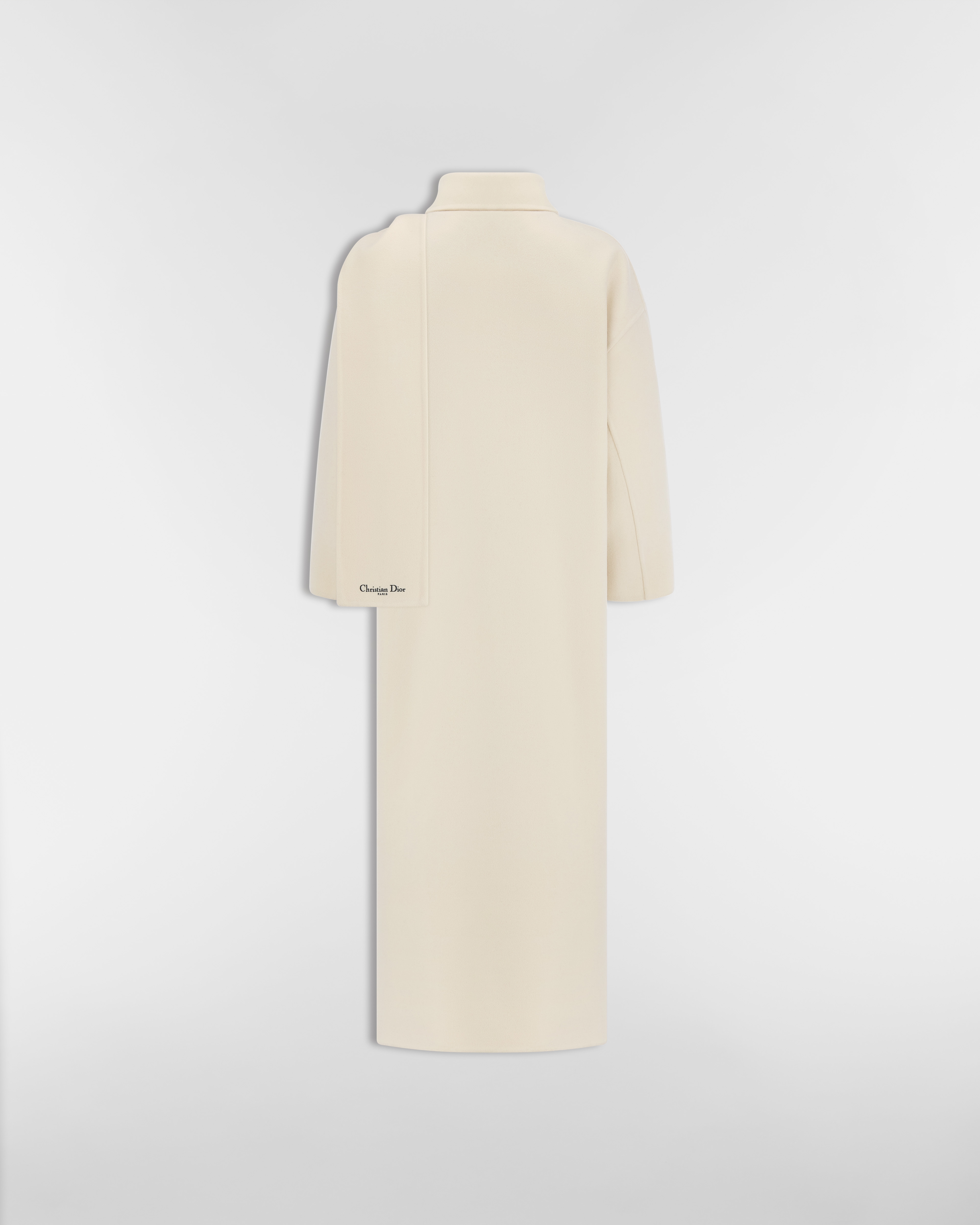 Coat with Scarf Collar Ecru Double-Sided Virgin Wool-Angora-Blend Felt E08