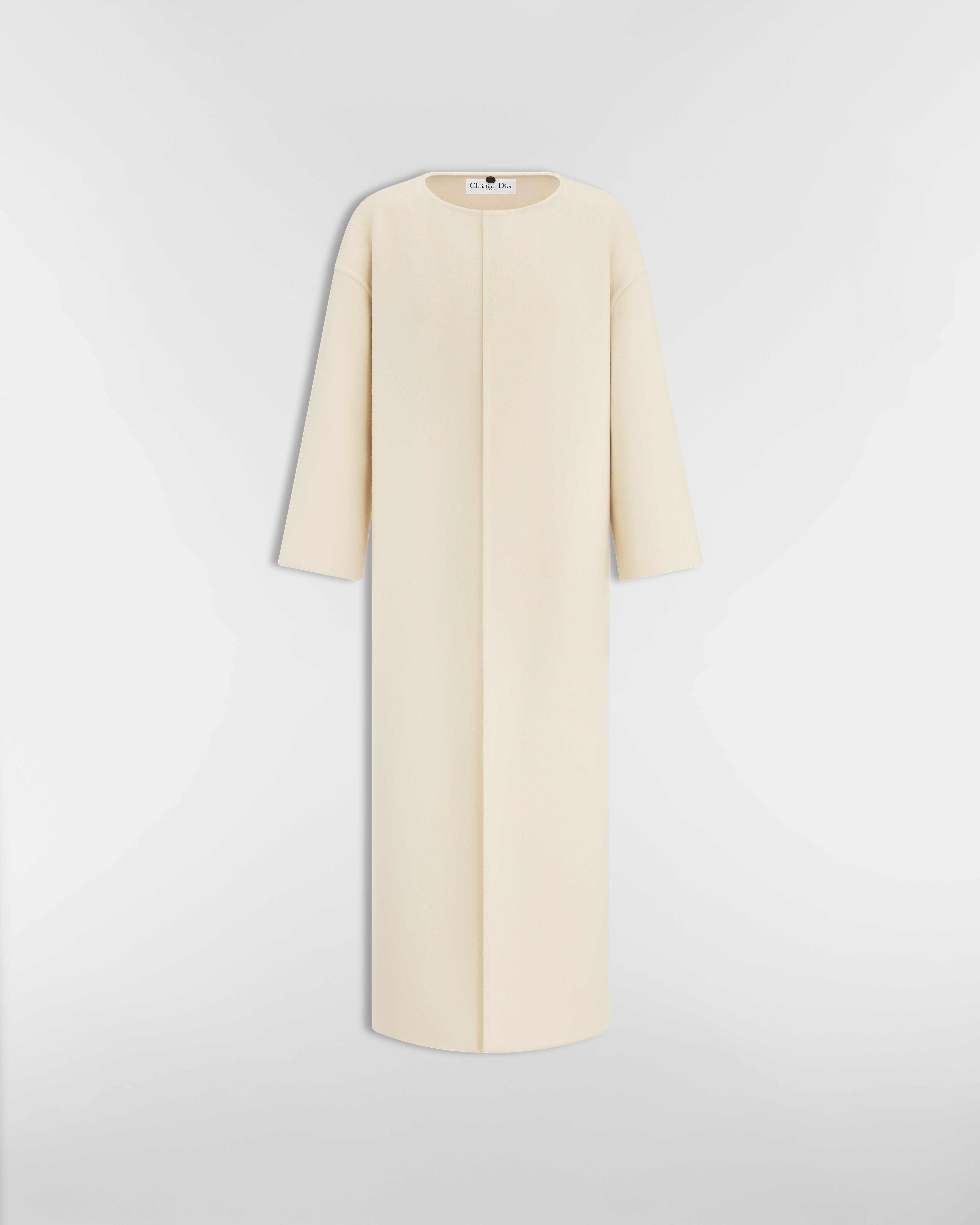 Coat with Scarf Collar Ecru Double-Sided Virgin Wool-Angora-Blend Felt E09