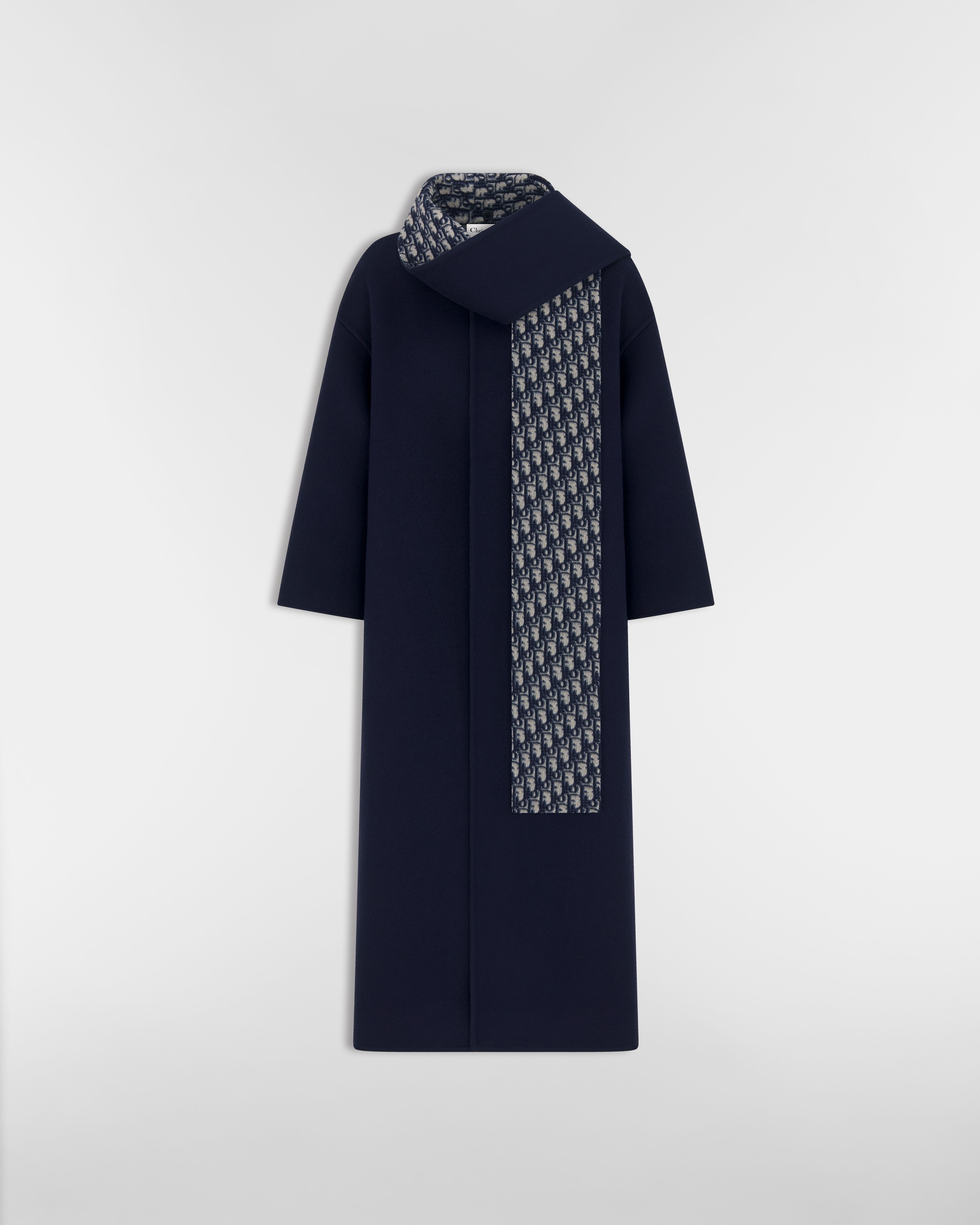 Cappotto con colletto a sciarpa Lana vergine e seta double face blu navy E01