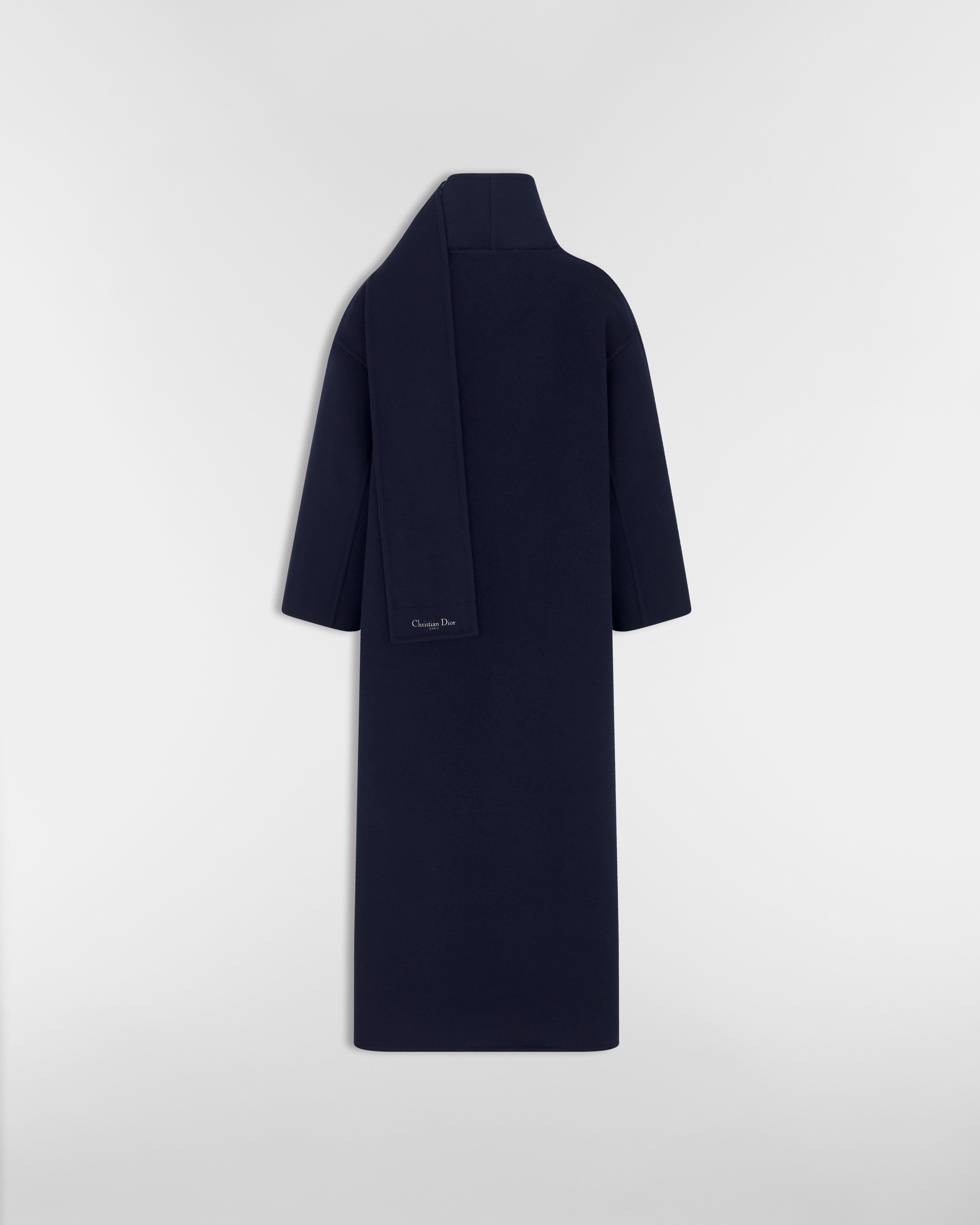 Cappotto con colletto a sciarpa Lana vergine e seta double face blu navy E08