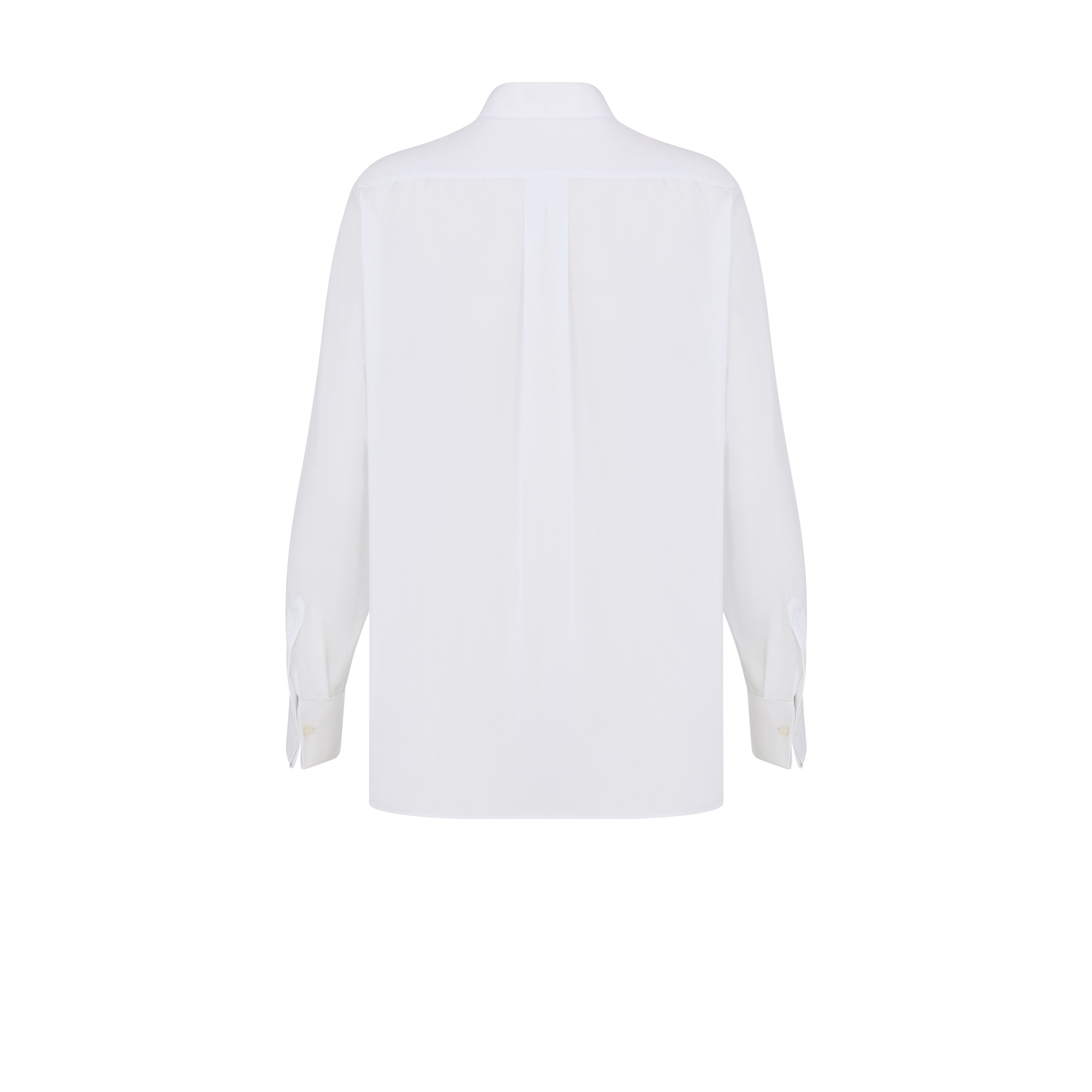 Blouse with Ruffled Neckline White Cotton Poplin E08