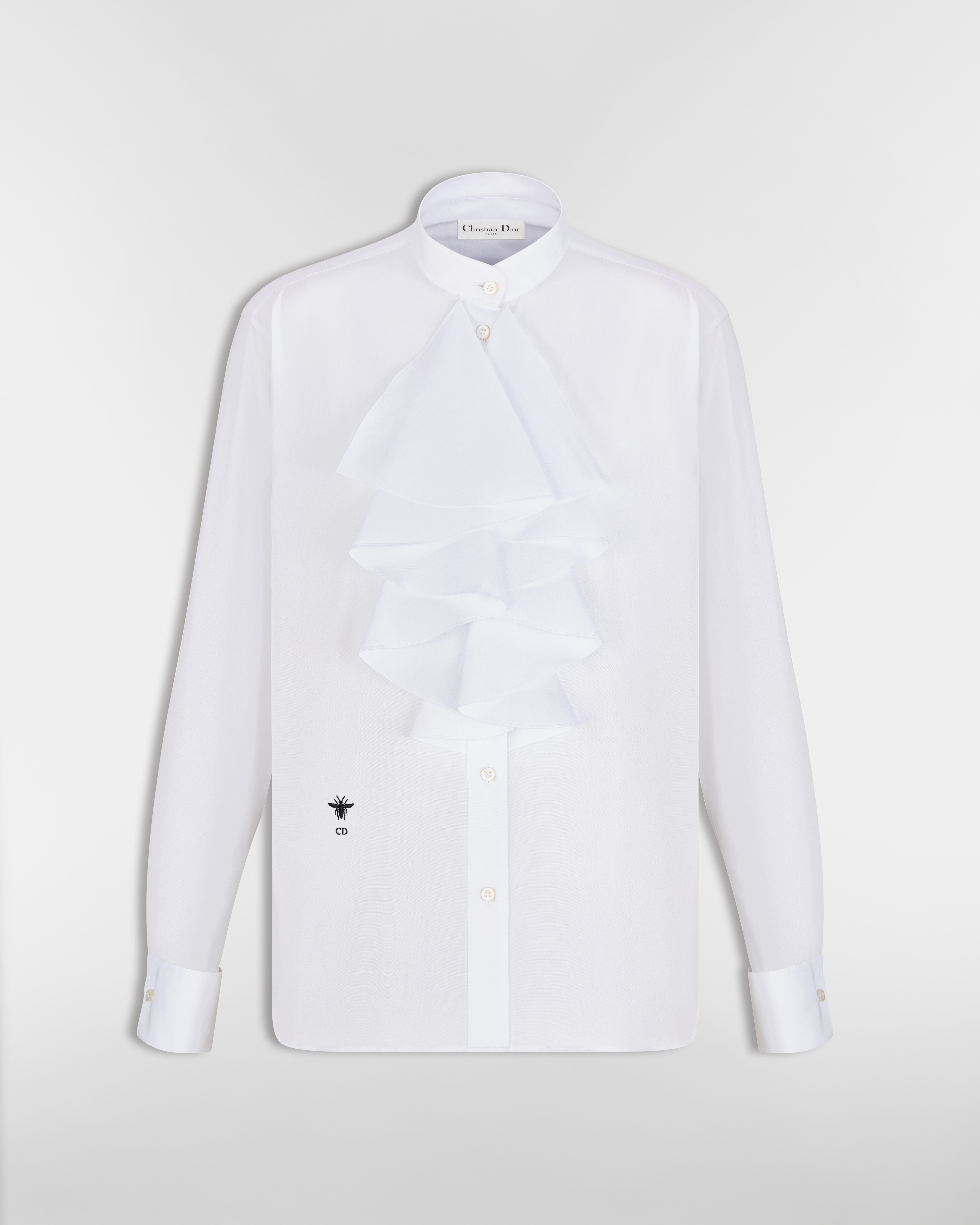 Blouse met ruches langs de hals Wit katoenpoplin E01