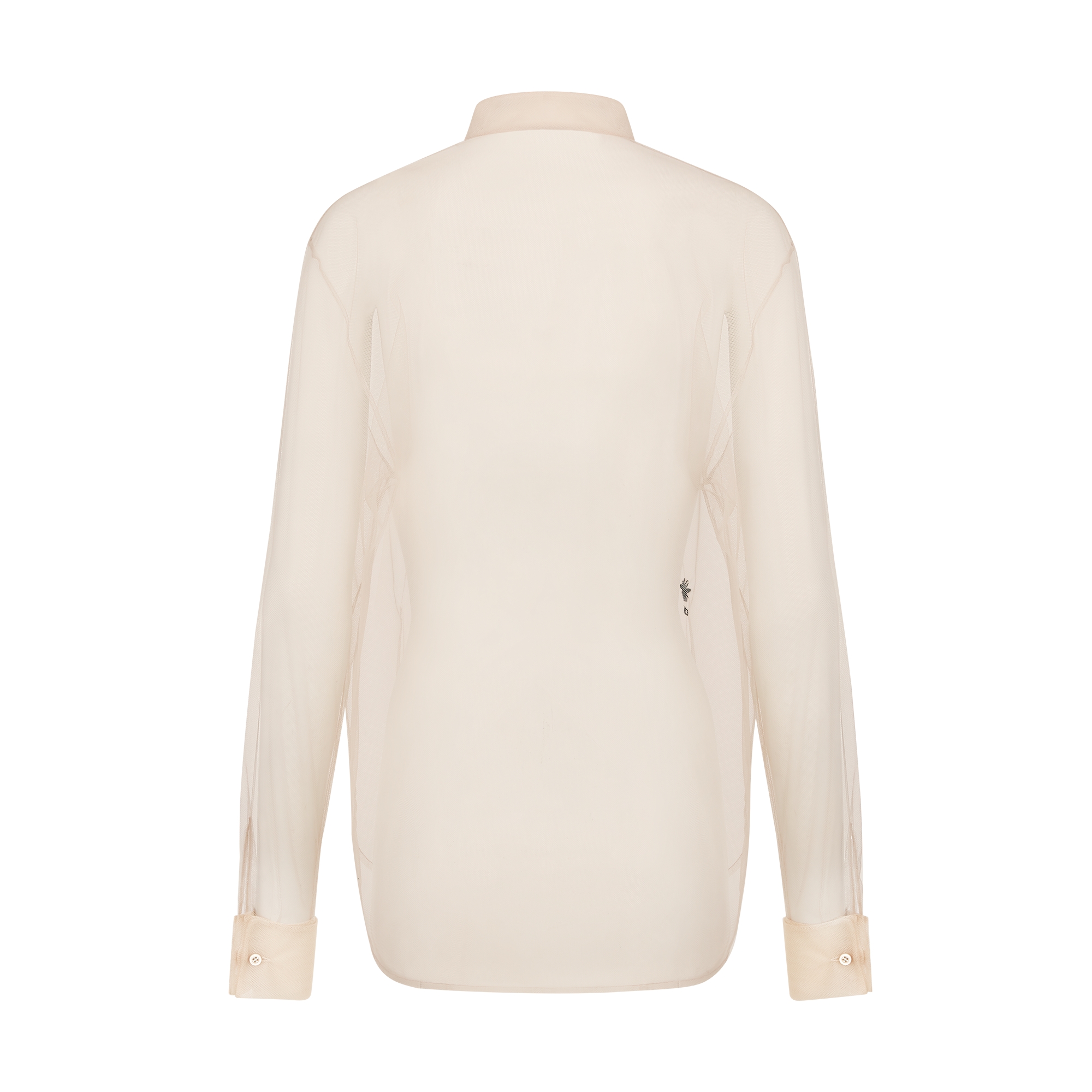 Blouse with Ruffled Neckline Beige Tulle E08