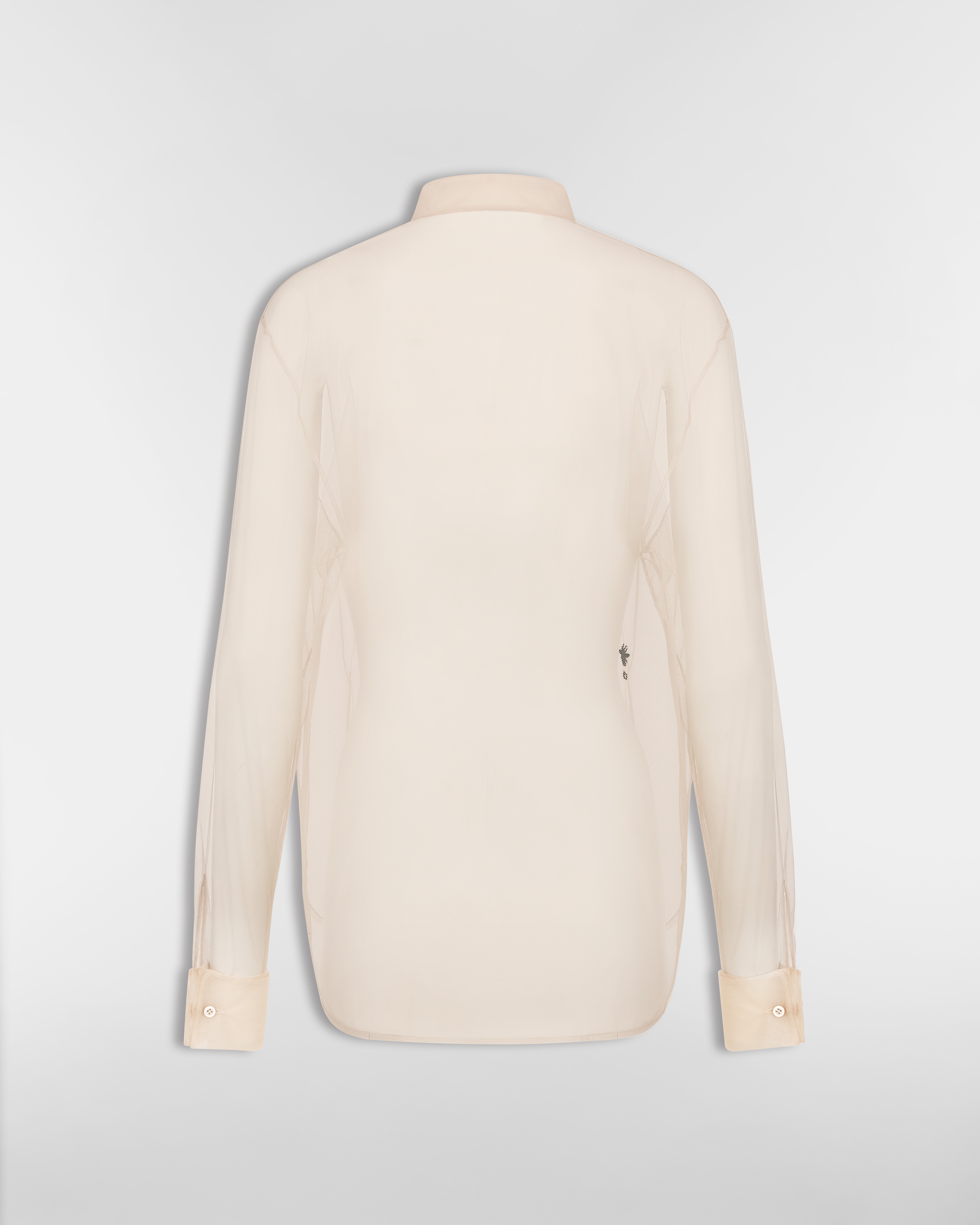 Blouse with Ruffled Neckline Beige Tulle E08