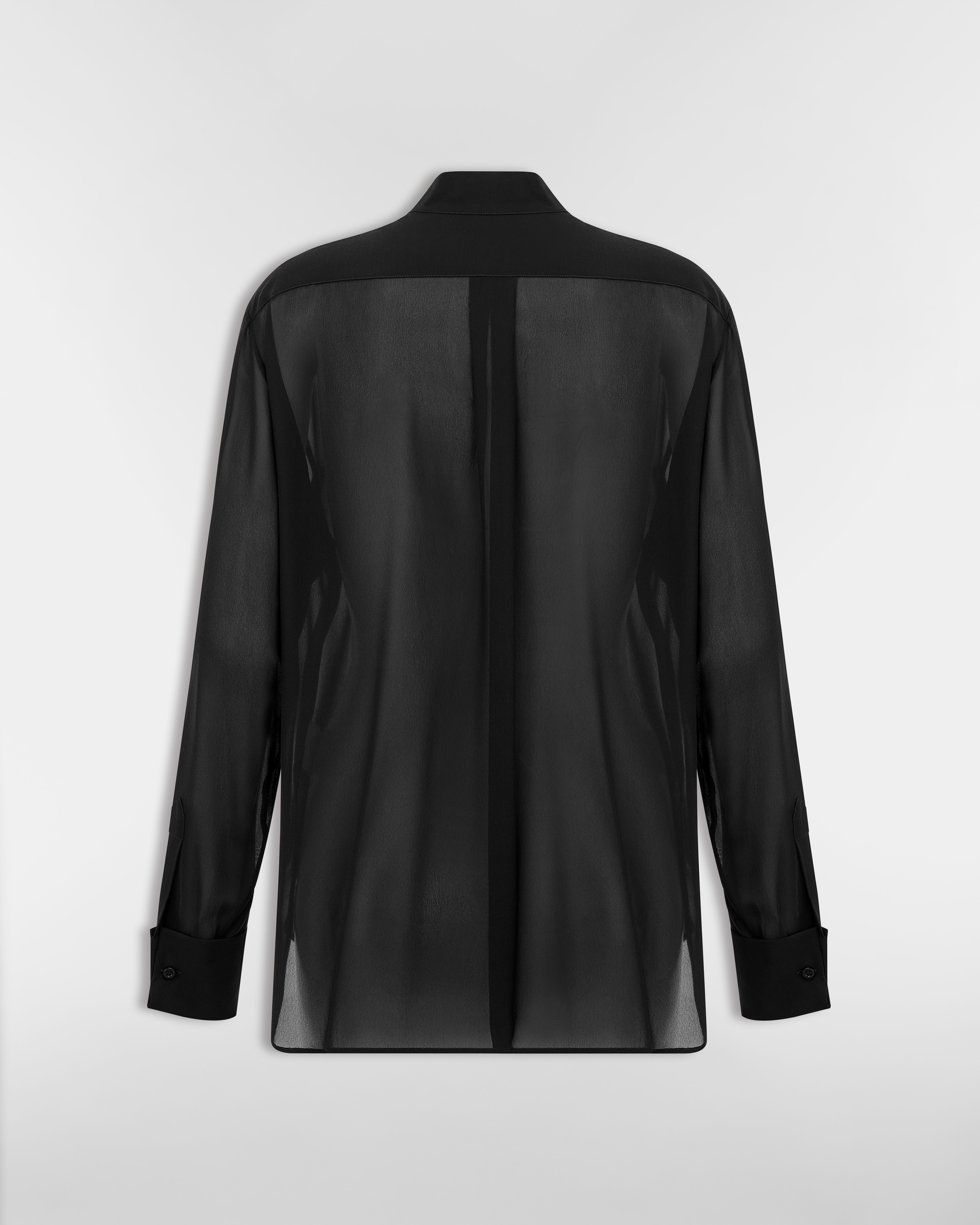 Blouse with Ruffled Neckline Black Silk Georgette E08