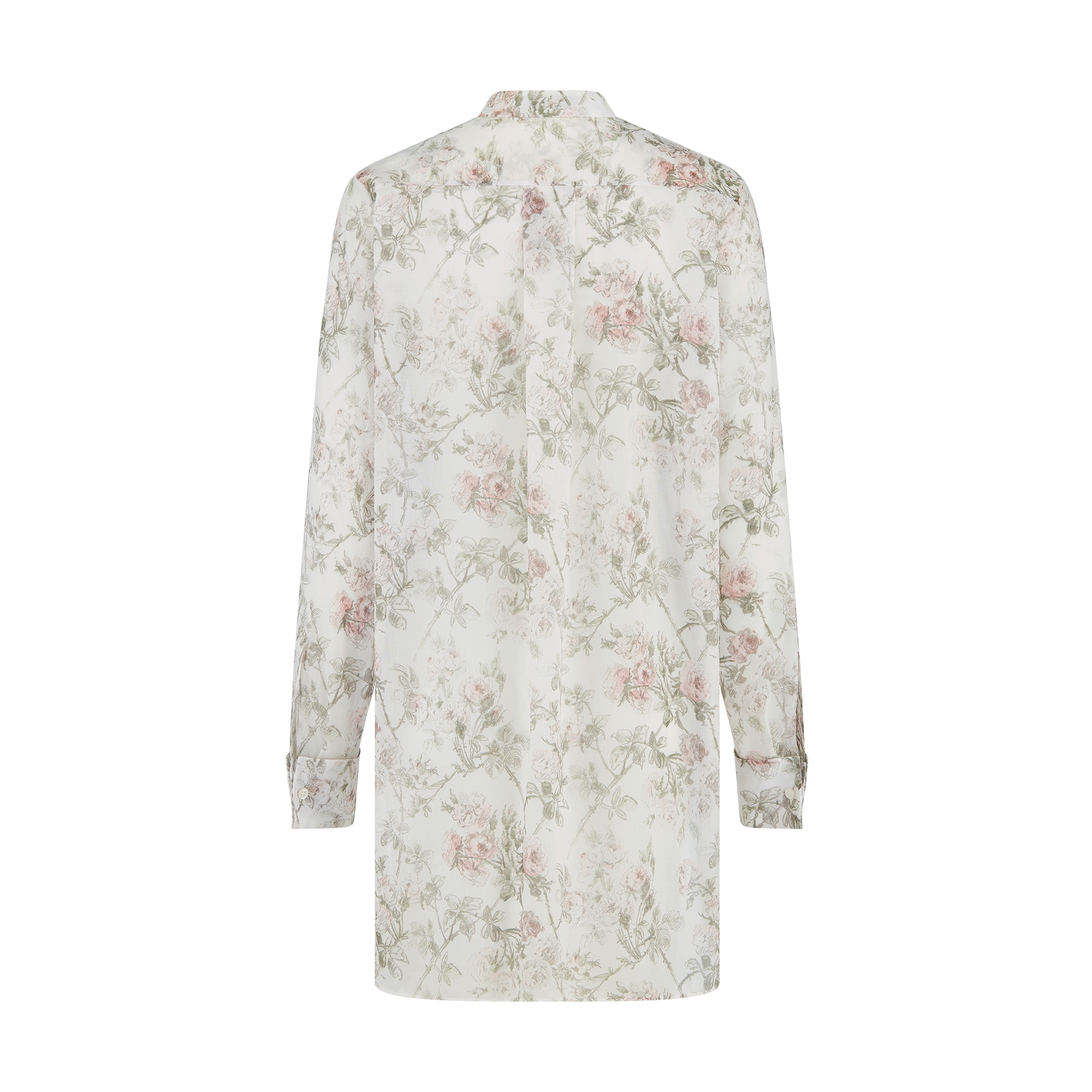 Blouse White Cotton Muslin with Multicolor Rosier de Dior Motif E08