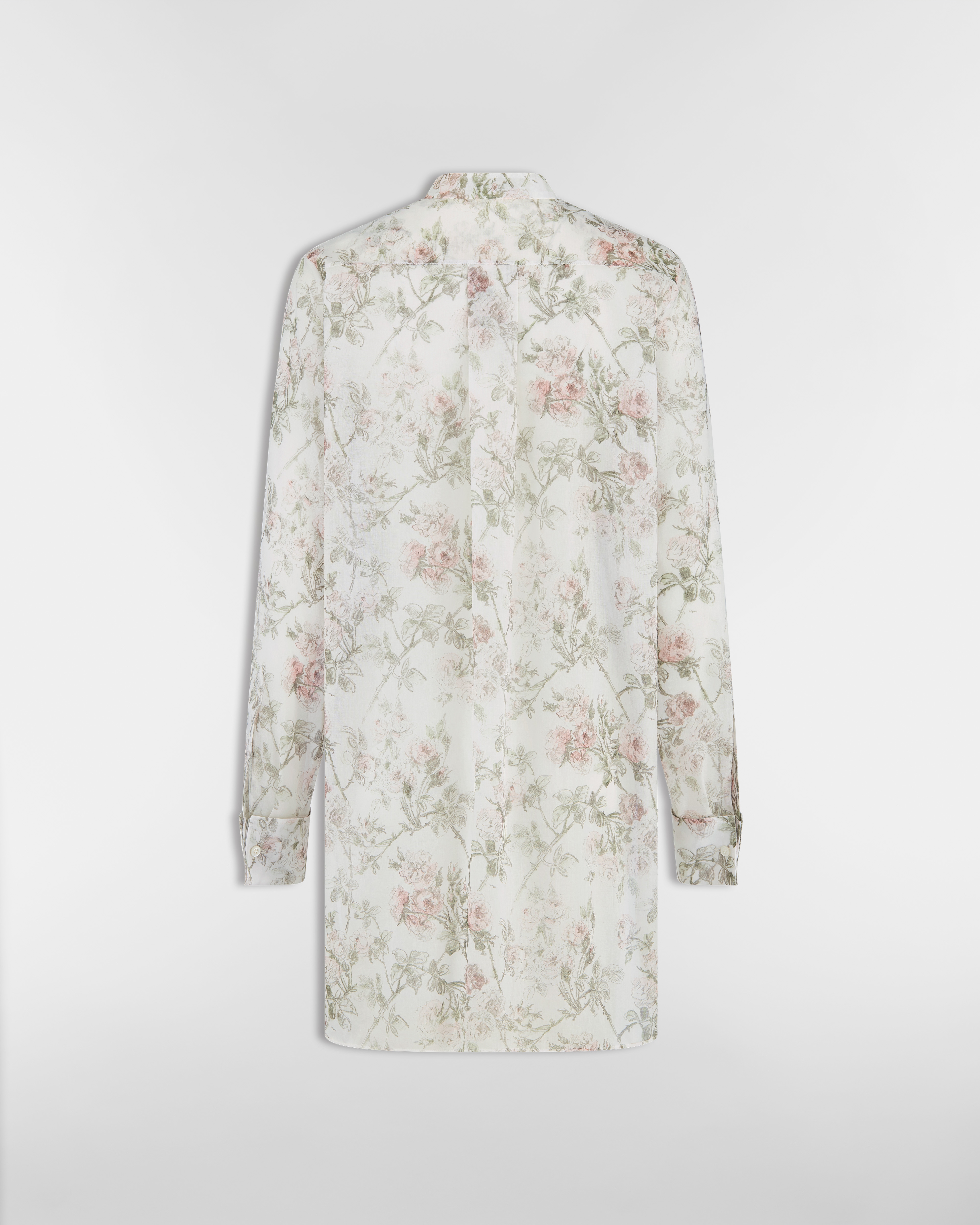 Blouse White Cotton Muslin with Multicolor Rosier de Dior Motif E08