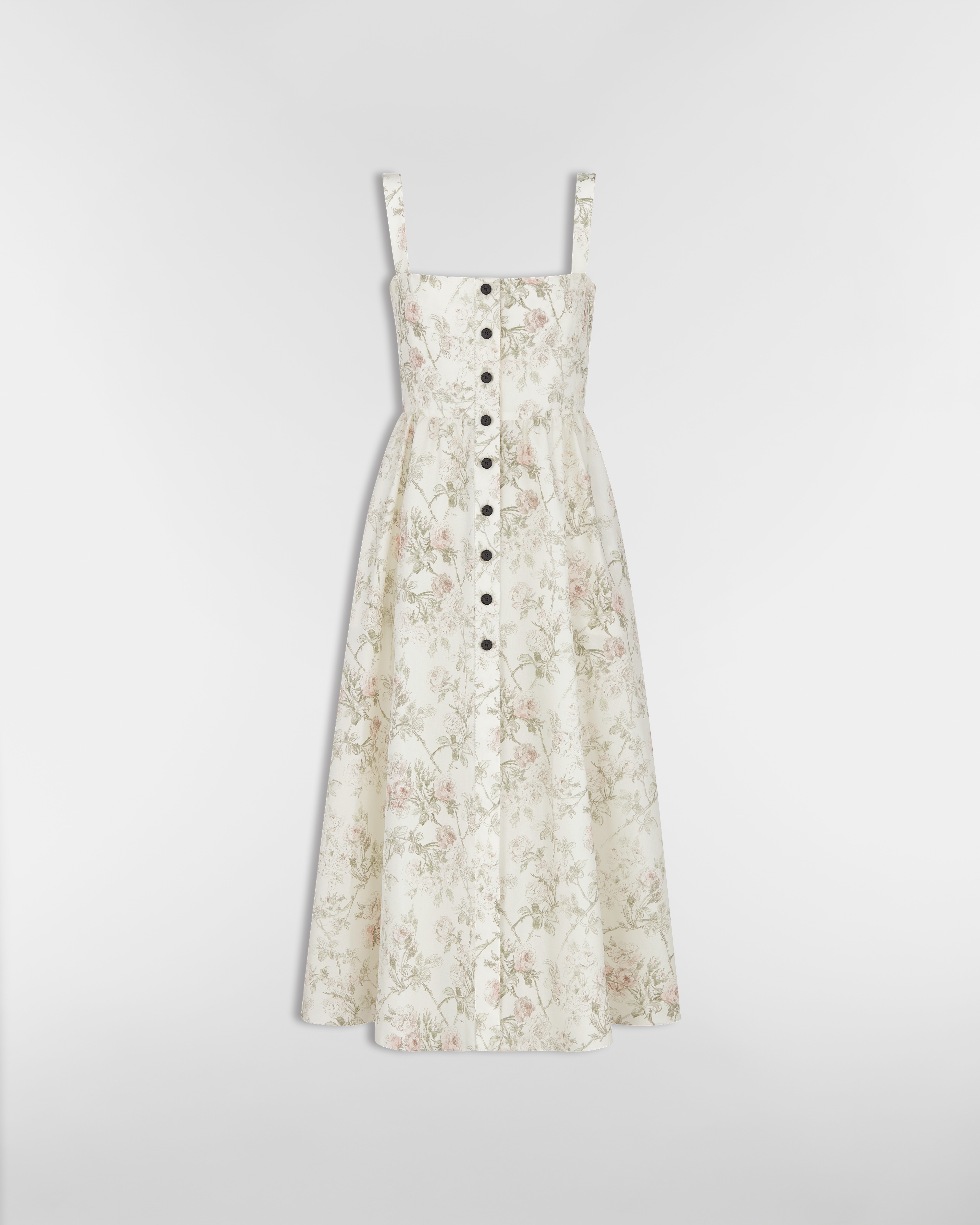 Robe mi-longue évasée Popeline de coton et soie blancs à motif Rosier de Dior multicolore E01