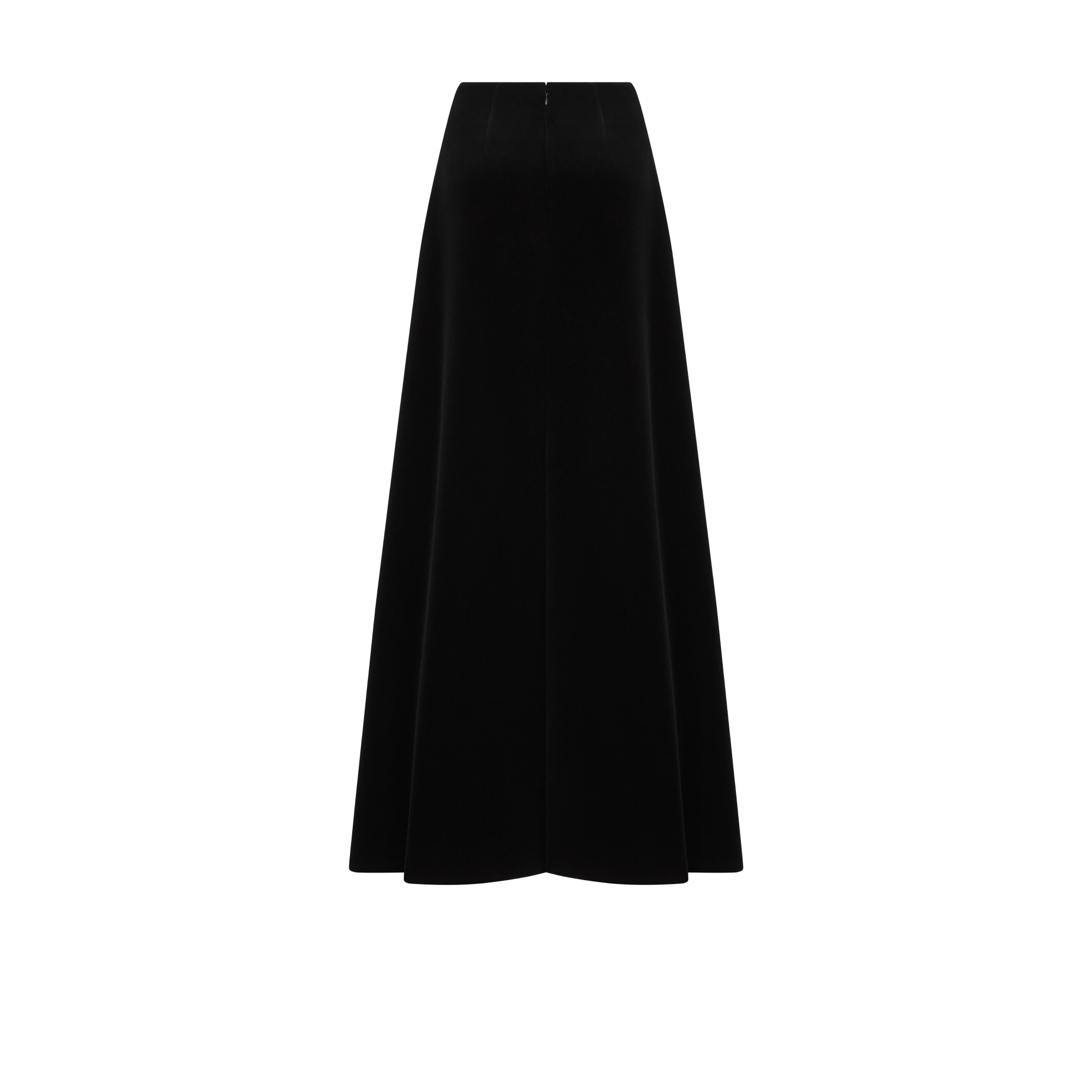 Long Flared Skirt Black Cotton Velvet E08