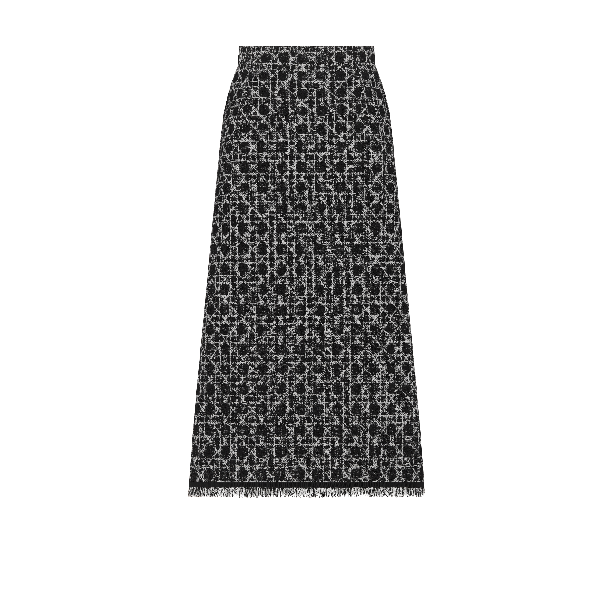 Mid-Length Macrocannage Flared Skirt Black and White Cotton-Blend Tweed Knit E08