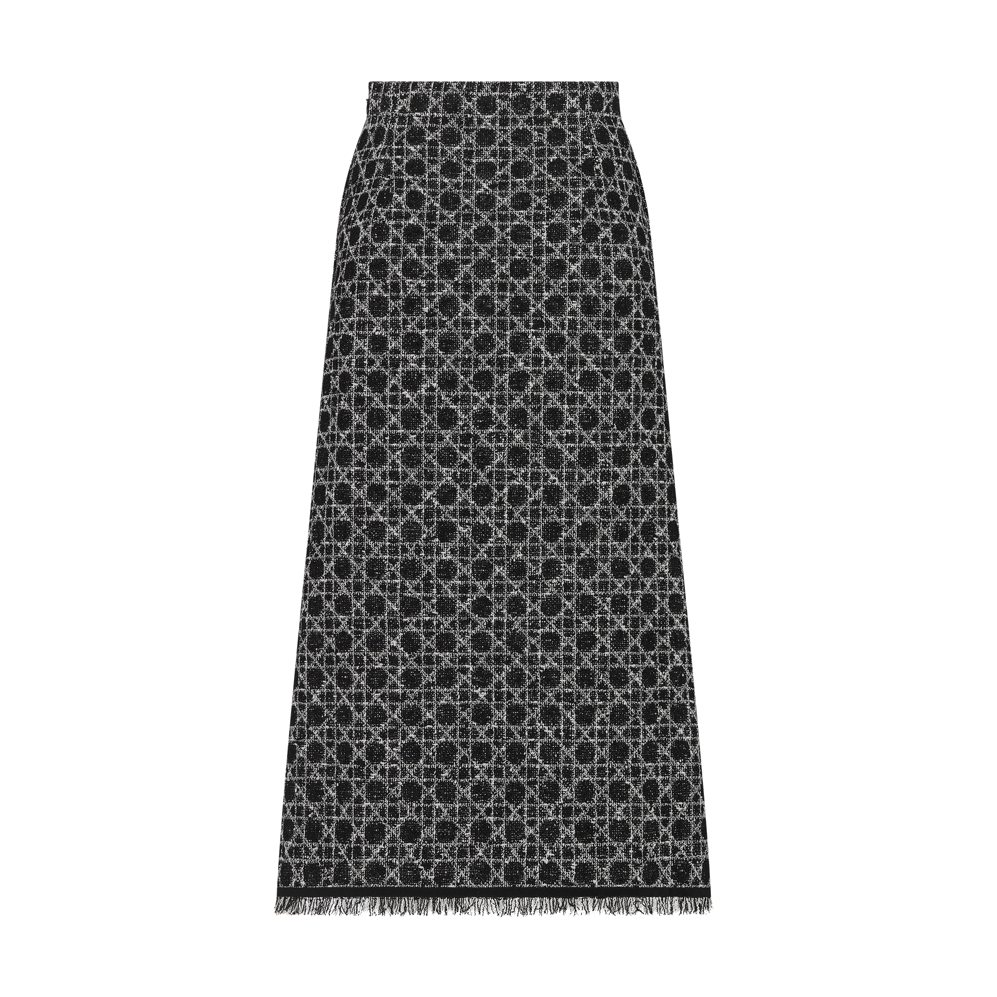 Mid-Length Macrocannage Flared Skirt Black and White Cotton-Blend Tweed Knit E08