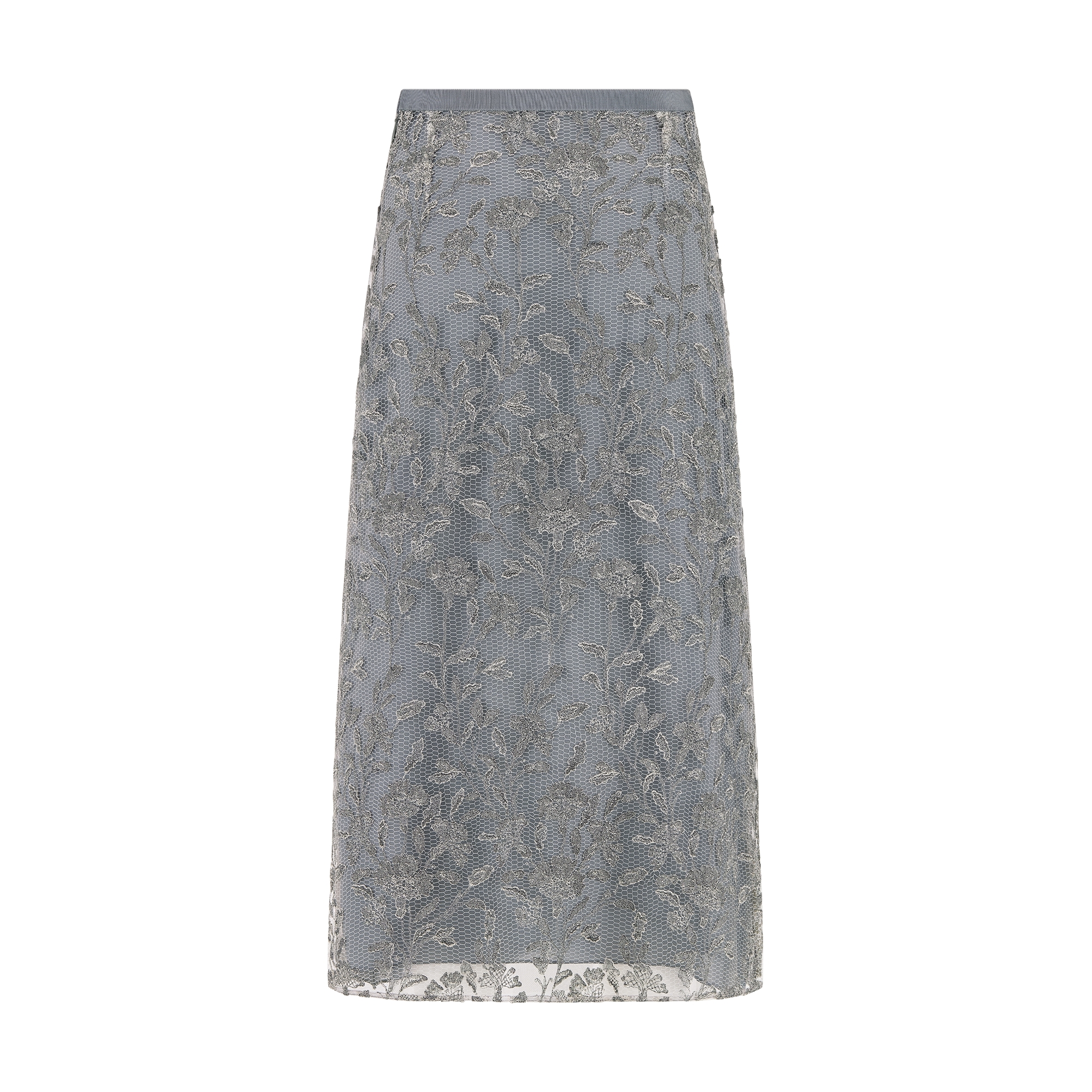 Mid-Length Regular-Fit Embroidered Skirt White Mesh with Beige Millefiori Motif E08