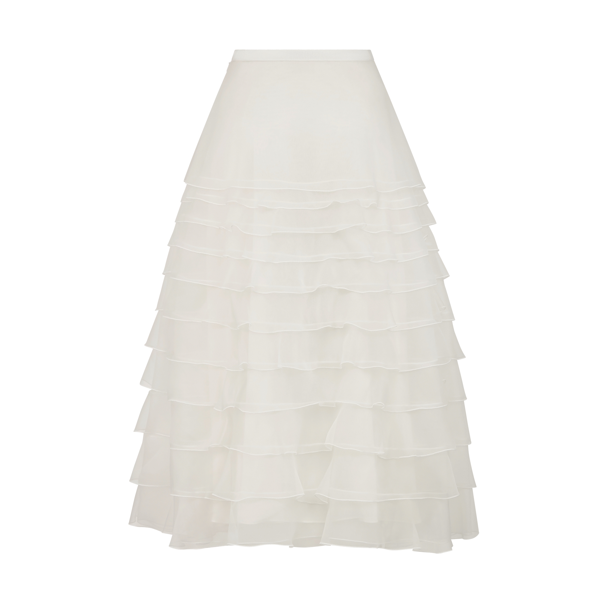 Mid-Length Ruffled Skirt Ecru Silk Organza E08