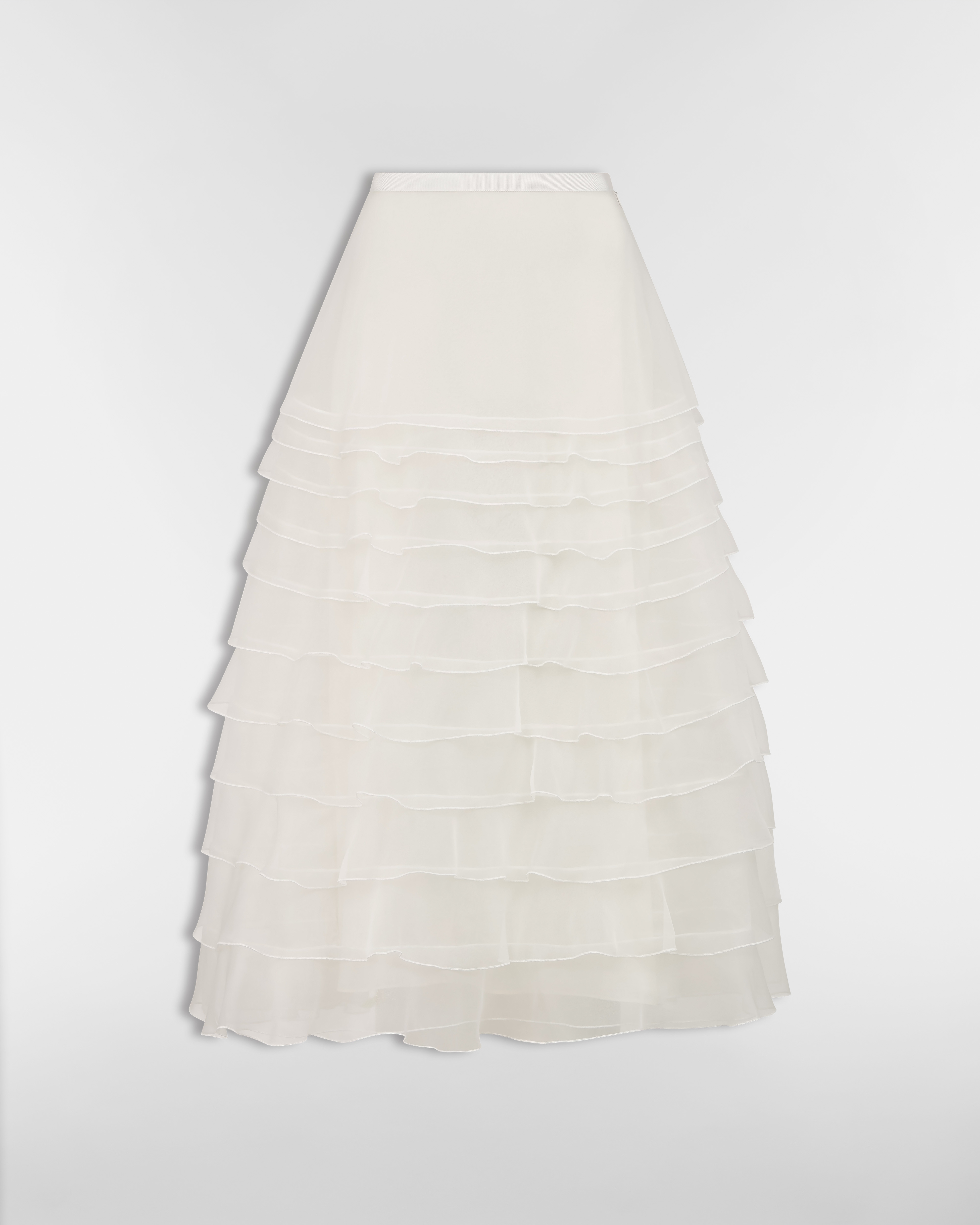 Gonna midi con volant Organza di seta écru E01