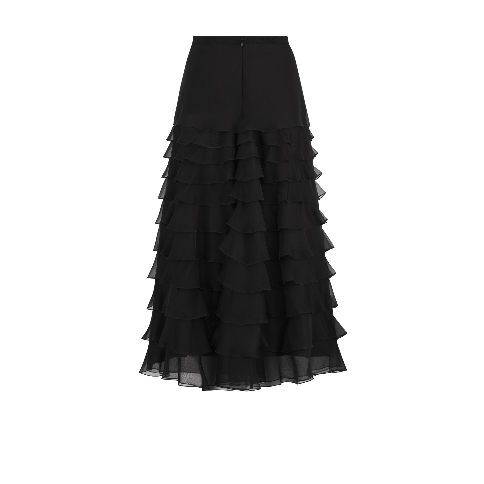 Mid-Length Ruffled Skirt Black Silk Organza E08