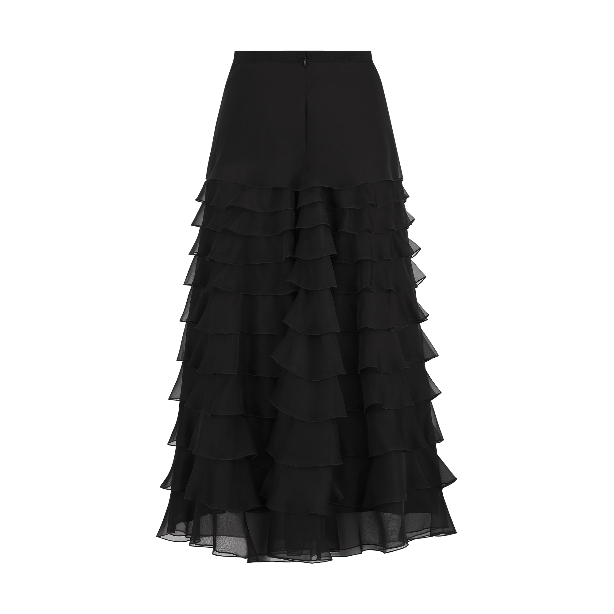 Mid-Length Ruffled Skirt Black Silk Organza E08