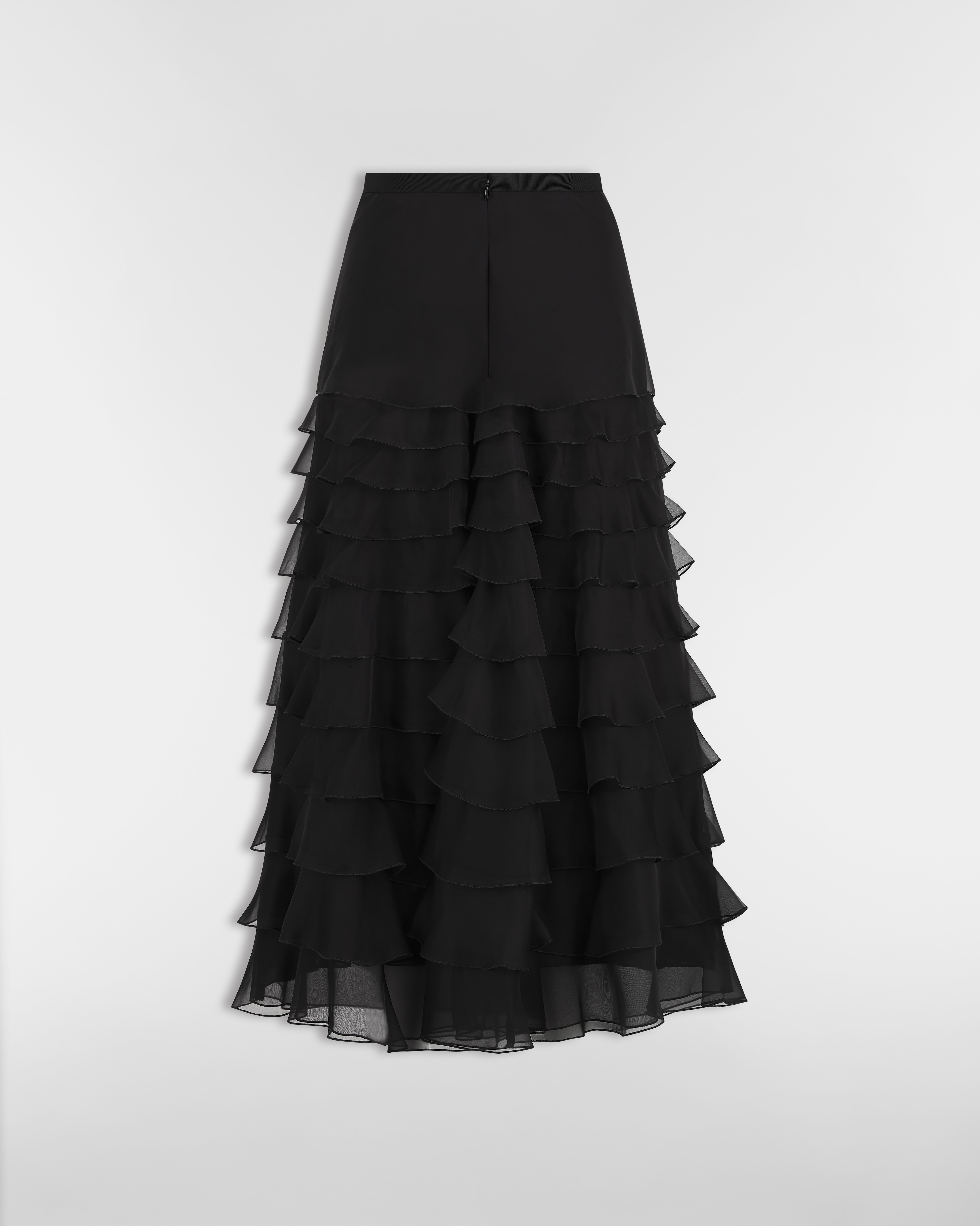 Mid-Length Ruffled Skirt Black Silk Organza E08