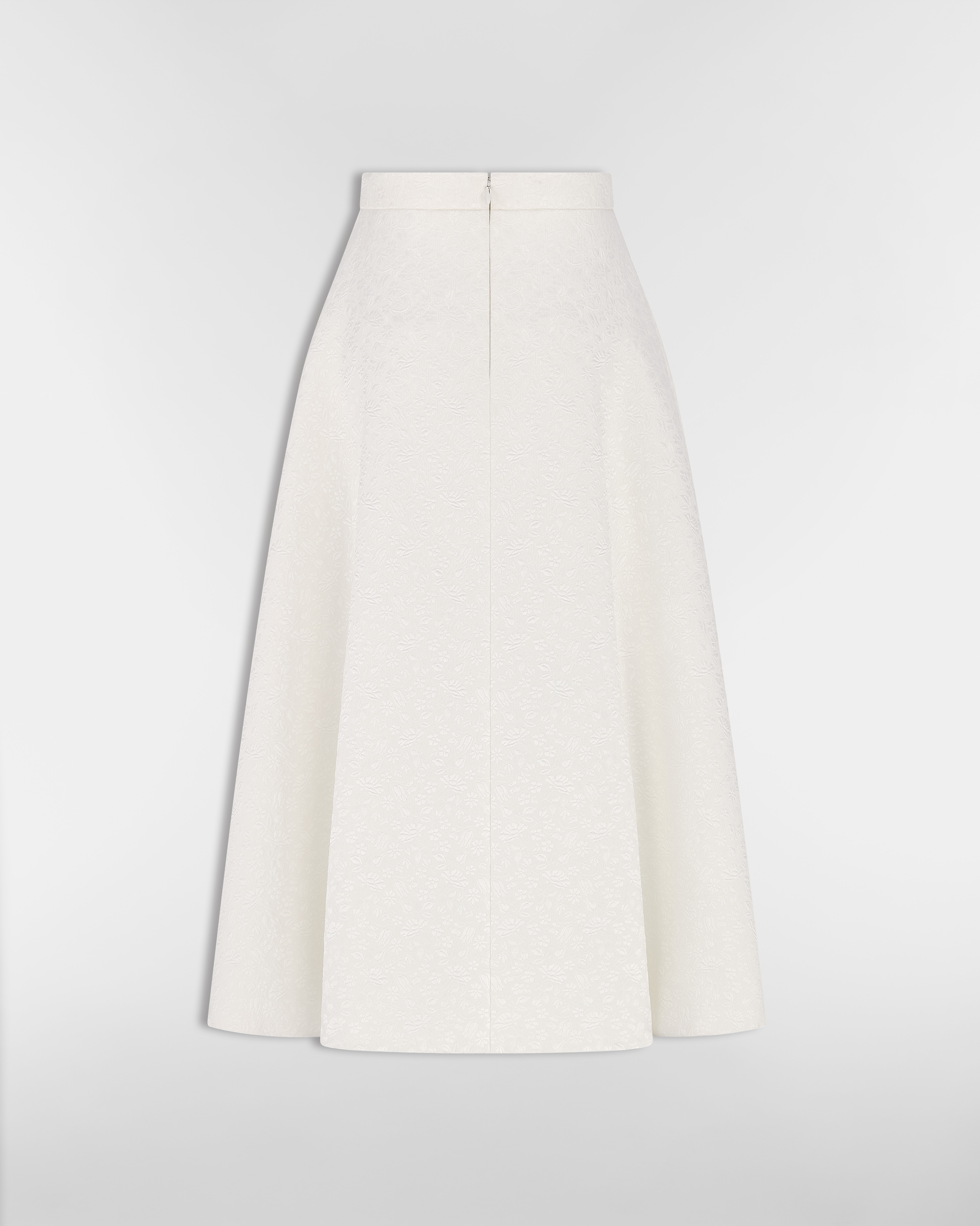 Mid-Length Flared Skirt Ecru Millefiori Cotton and Silk with Provençal-Effect Quilting E08