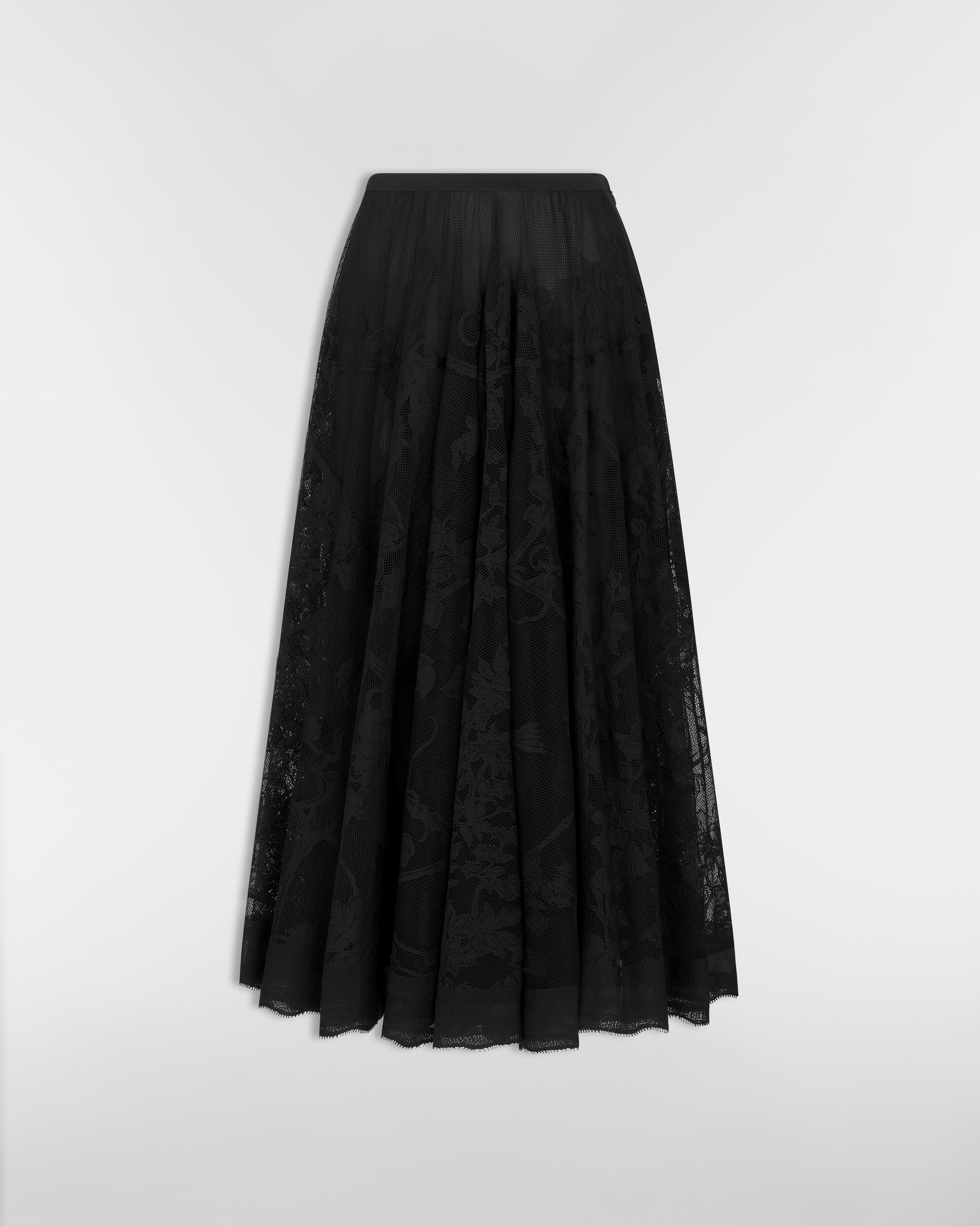 Jupe mi-longue évasée Dentelle de coton mélangé à motif Jardin D-Étoile noir E01