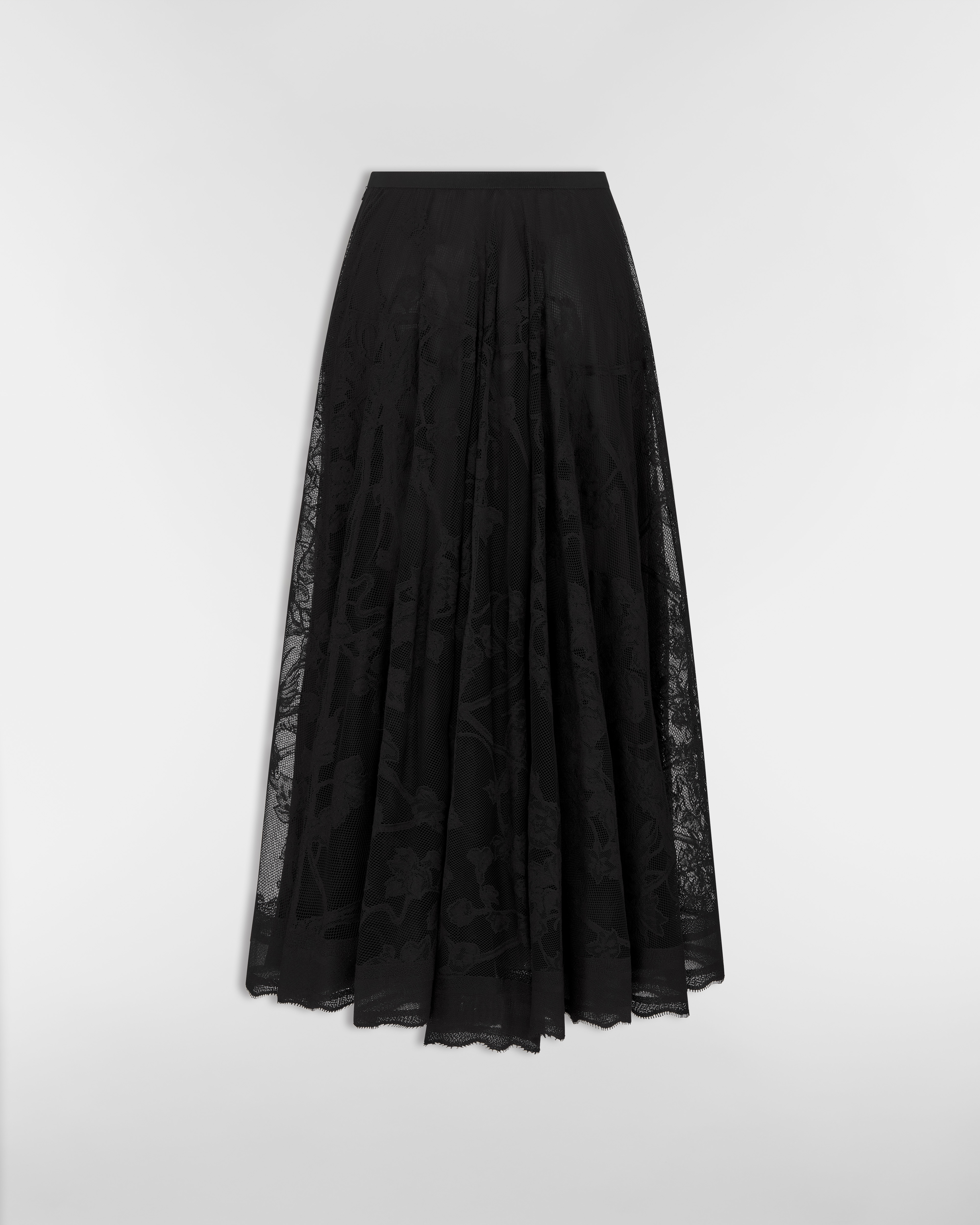 Mid-Length Flared Skirt Black Jardin D-Étoile Cotton-Blend Lace E08