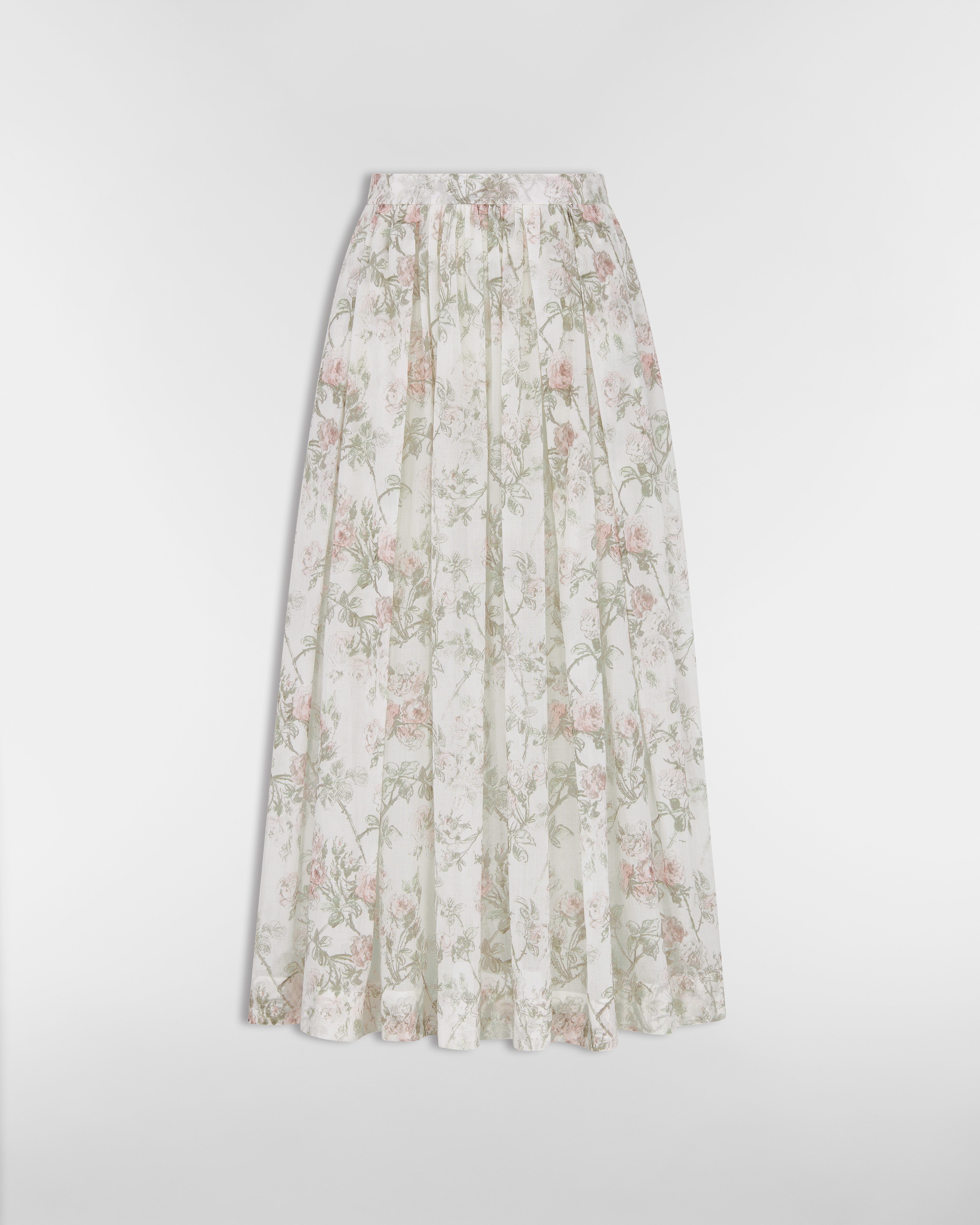 Jupe mi-longue évasée Mousseline de coton blanc à motif Rosier de Dior multicolore E01