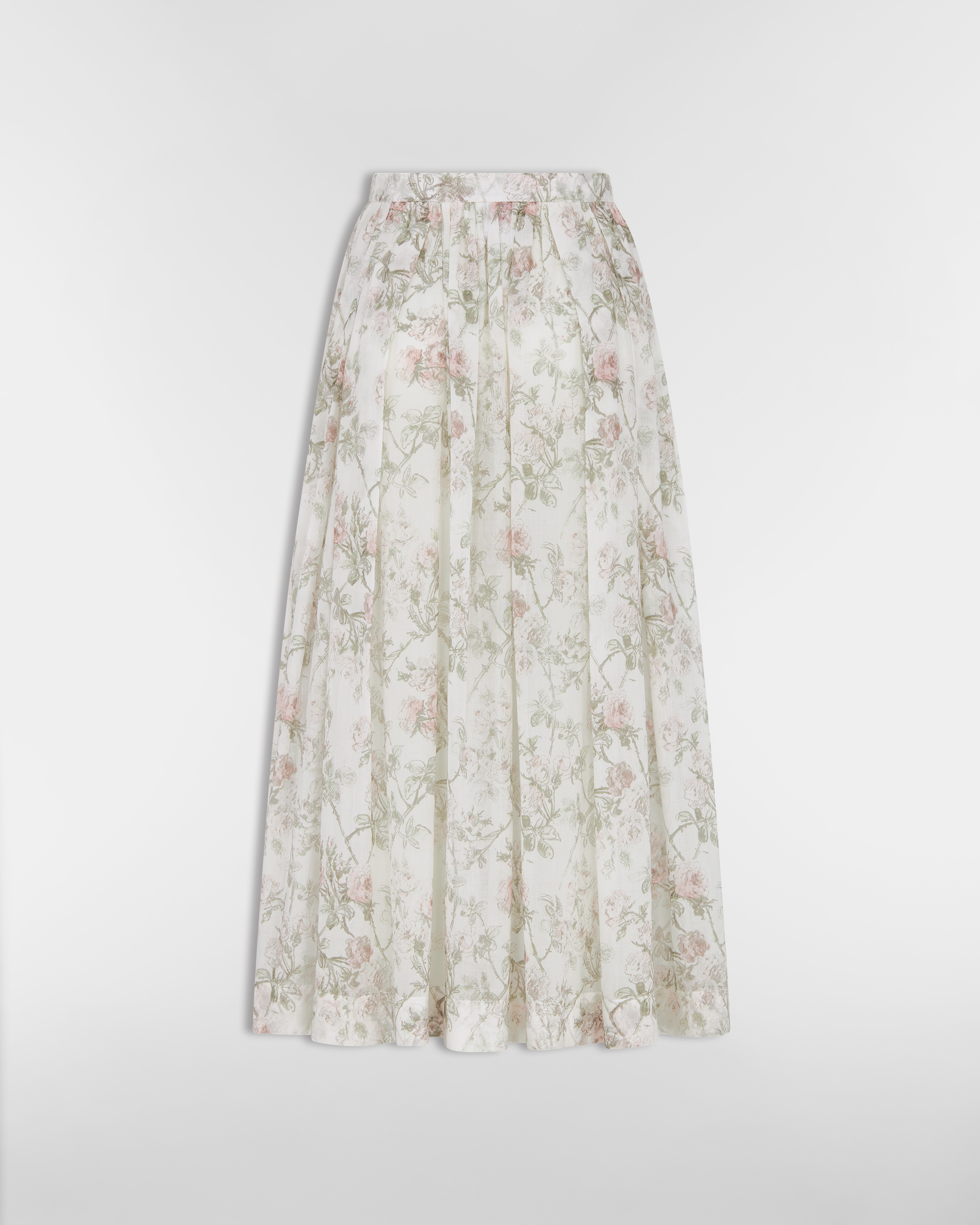 Jupe mi-longue évasée Mousseline de coton blanc à motif Rosier de Dior multicolore E08