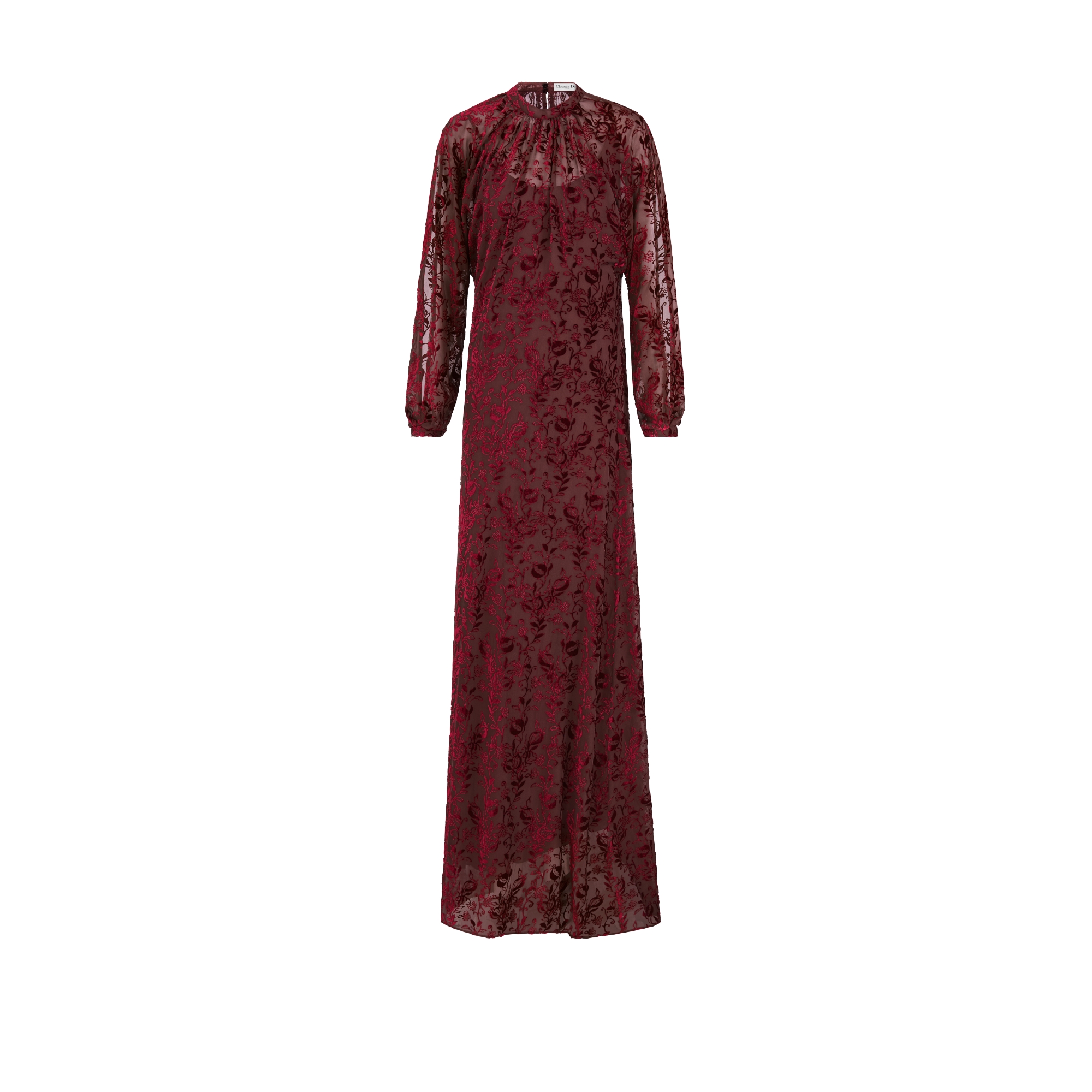 Long Dress Red Silk-Blend Dévoré Velvet with Pomegranate Motif E01