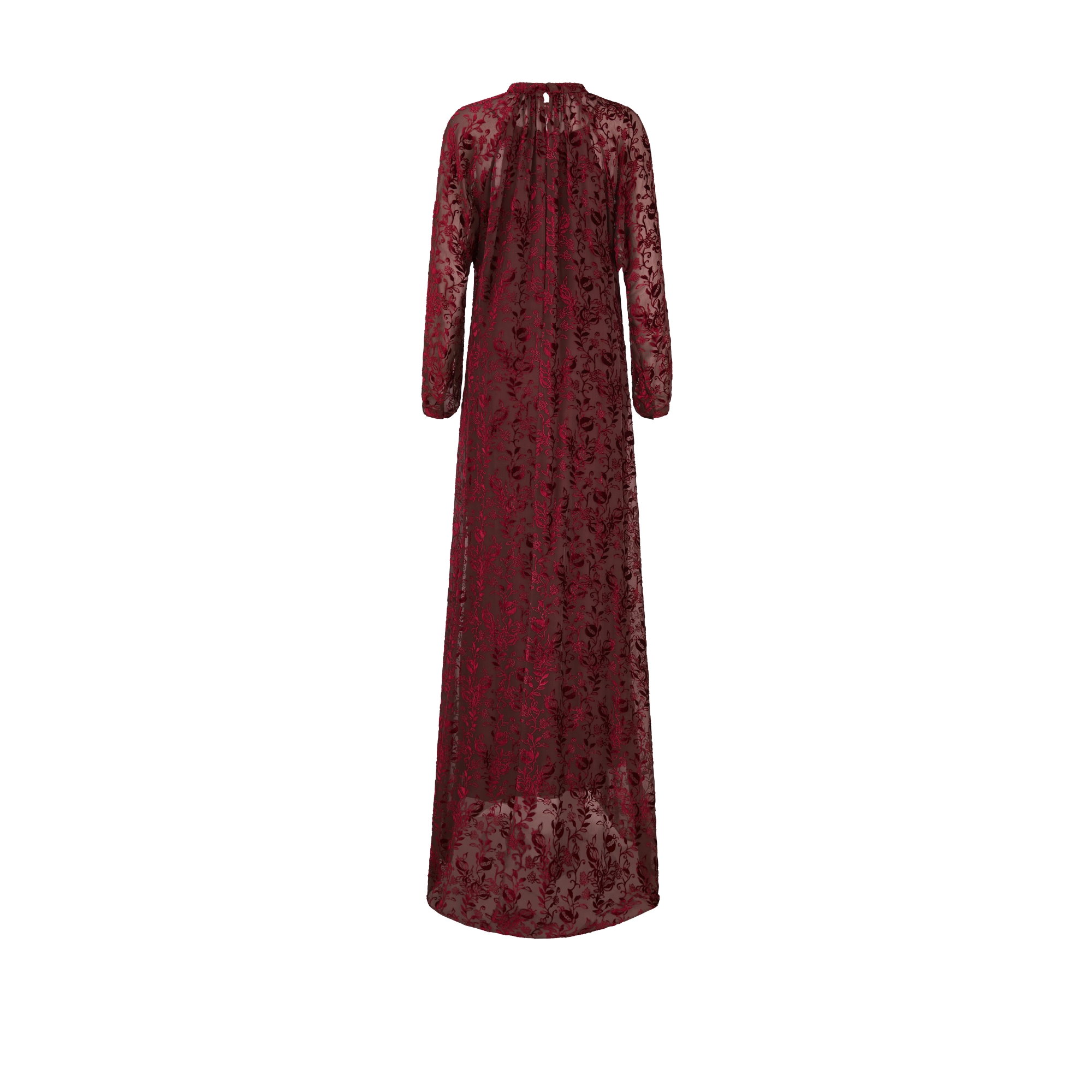 Langes Kleid Dévoré-Samt aus Seidenmischung in Rot mit Pomegranate Motiv E08